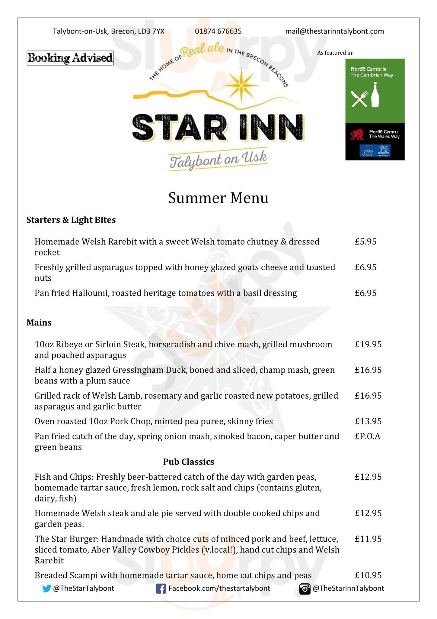 The Star Inn Talybont-on-Usk Menu - 1