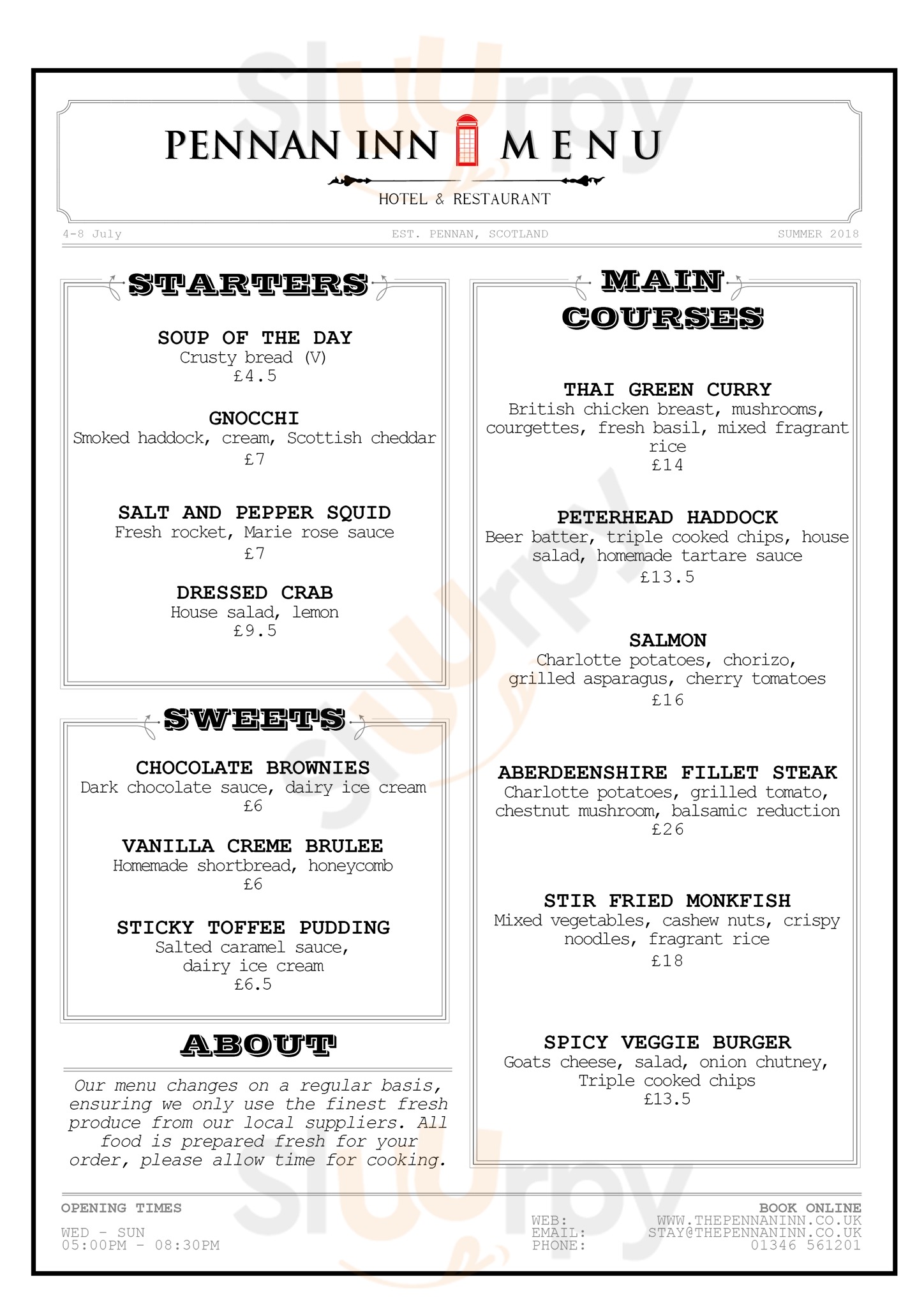 Pennan Inn Bar & Restaurant Pennan Menu - 1