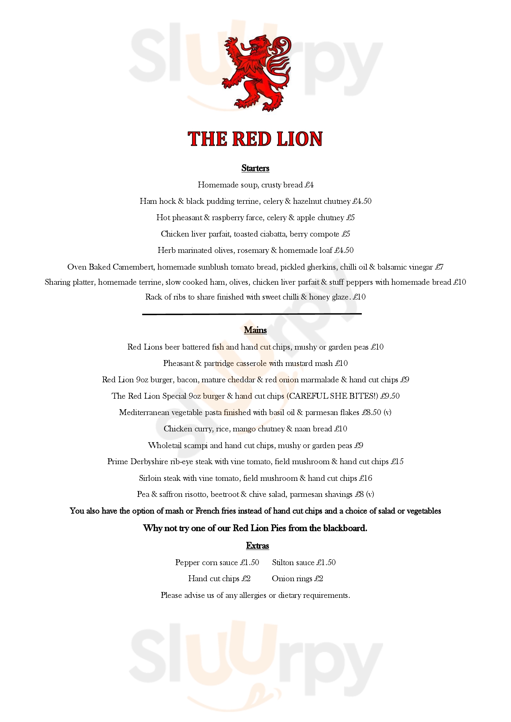 The Red Lion Hollington Menu - 1