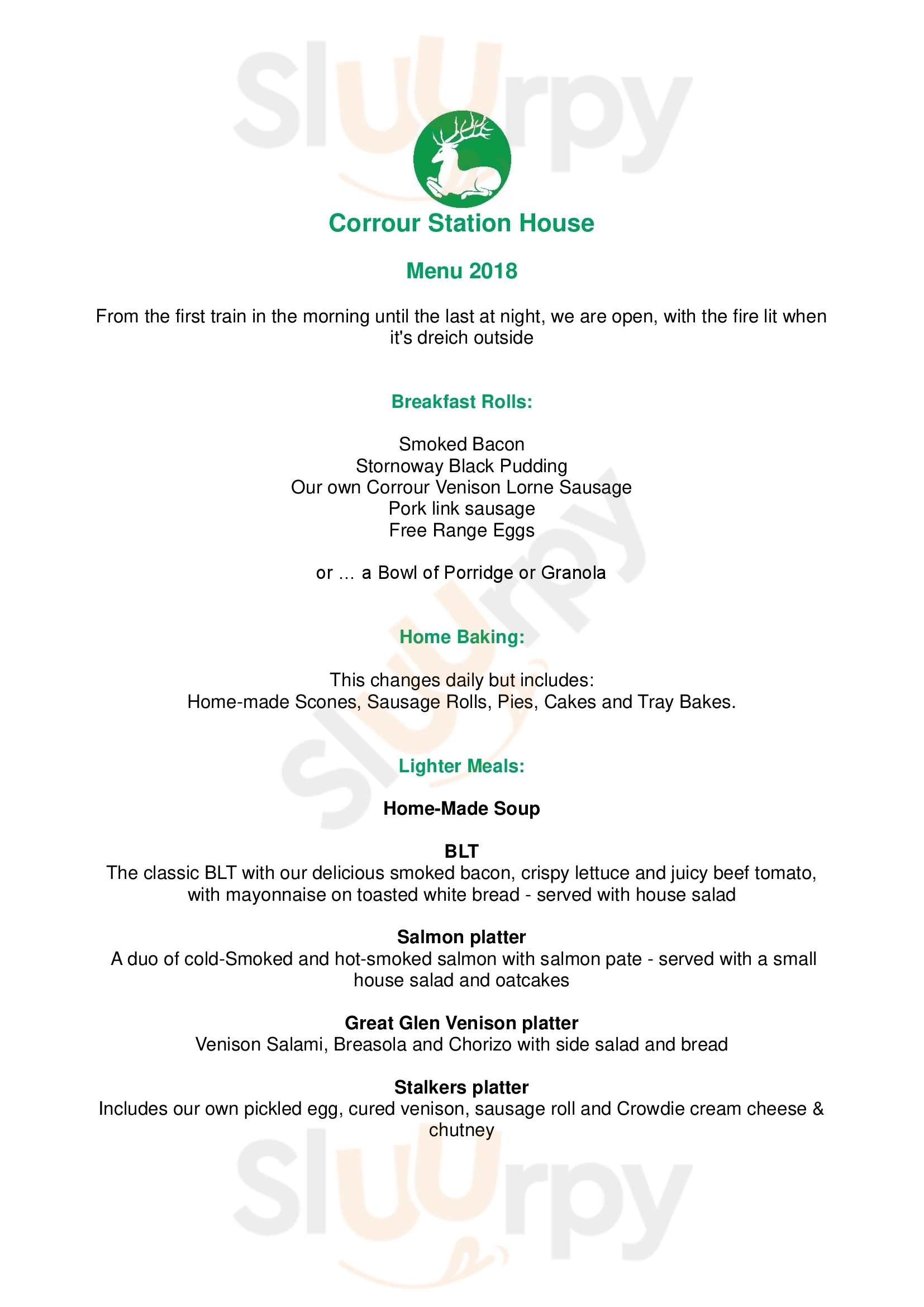 Corrour Station House Corrour Menu - 1