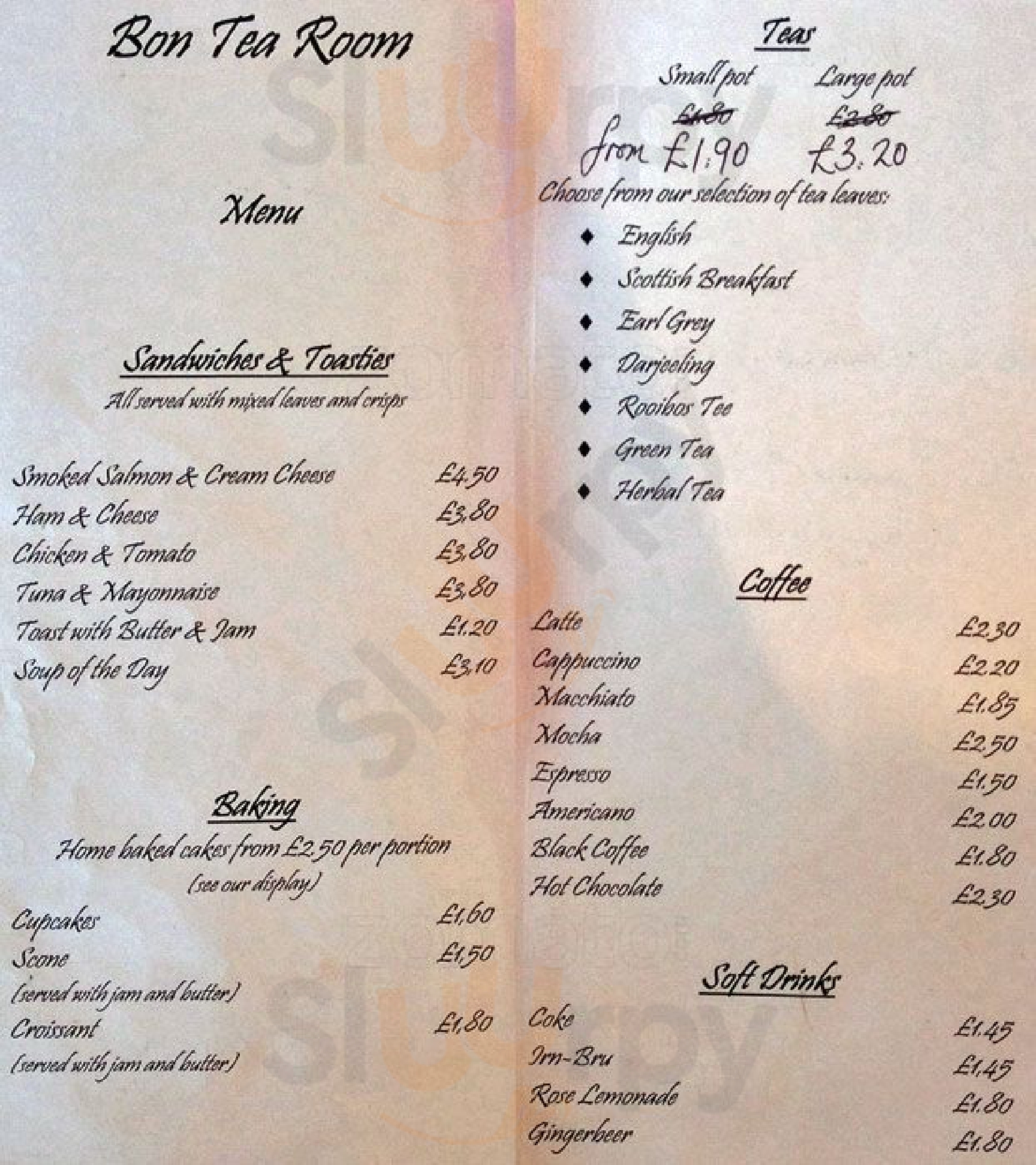 Bon Tea Room Edinburgh Menu - 1