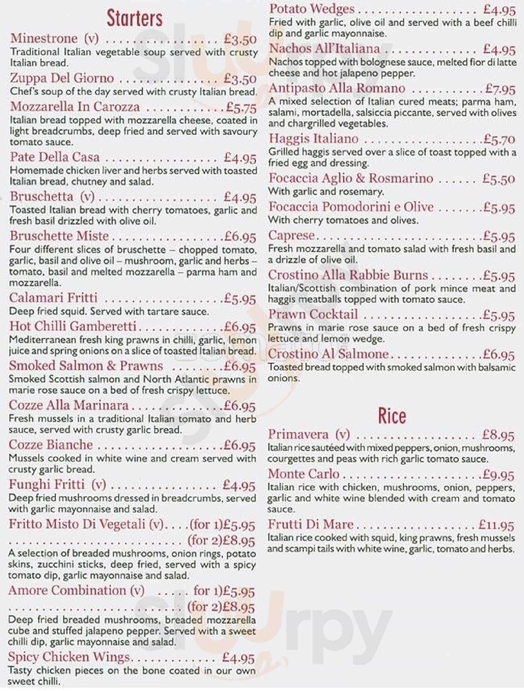 Amore Ristorante E Pizzeria Glasgow Menu - 1