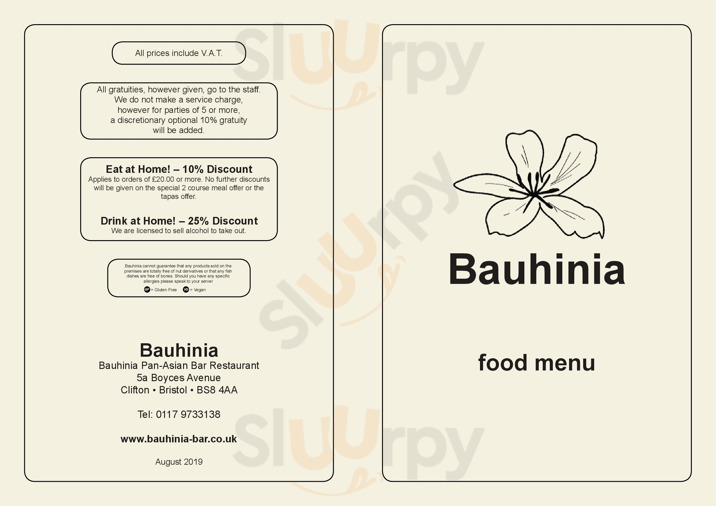Bauhinia Bar Restaurant Bristol Menu - 1