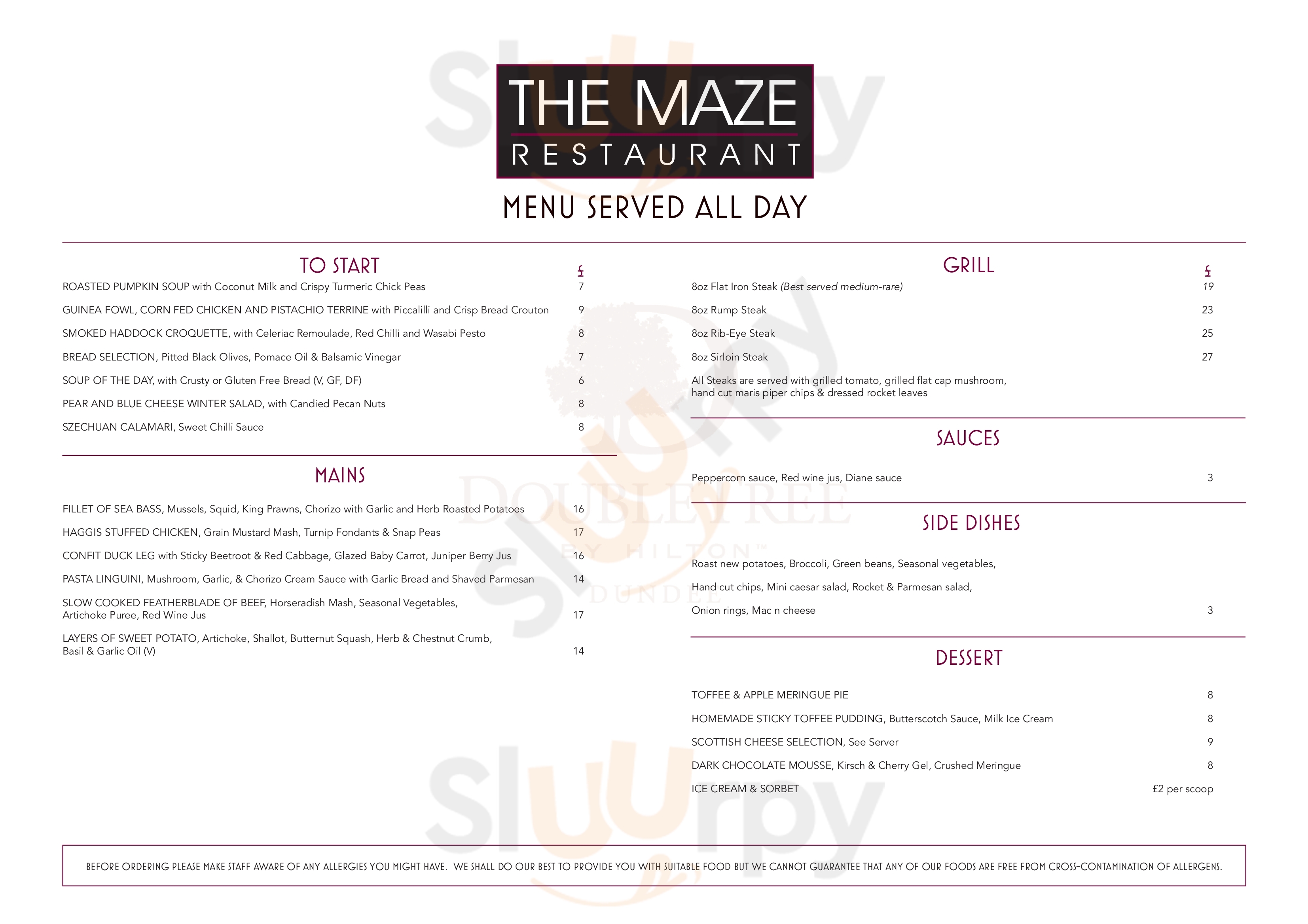 Maze Restaurant Dundee Menu - 1