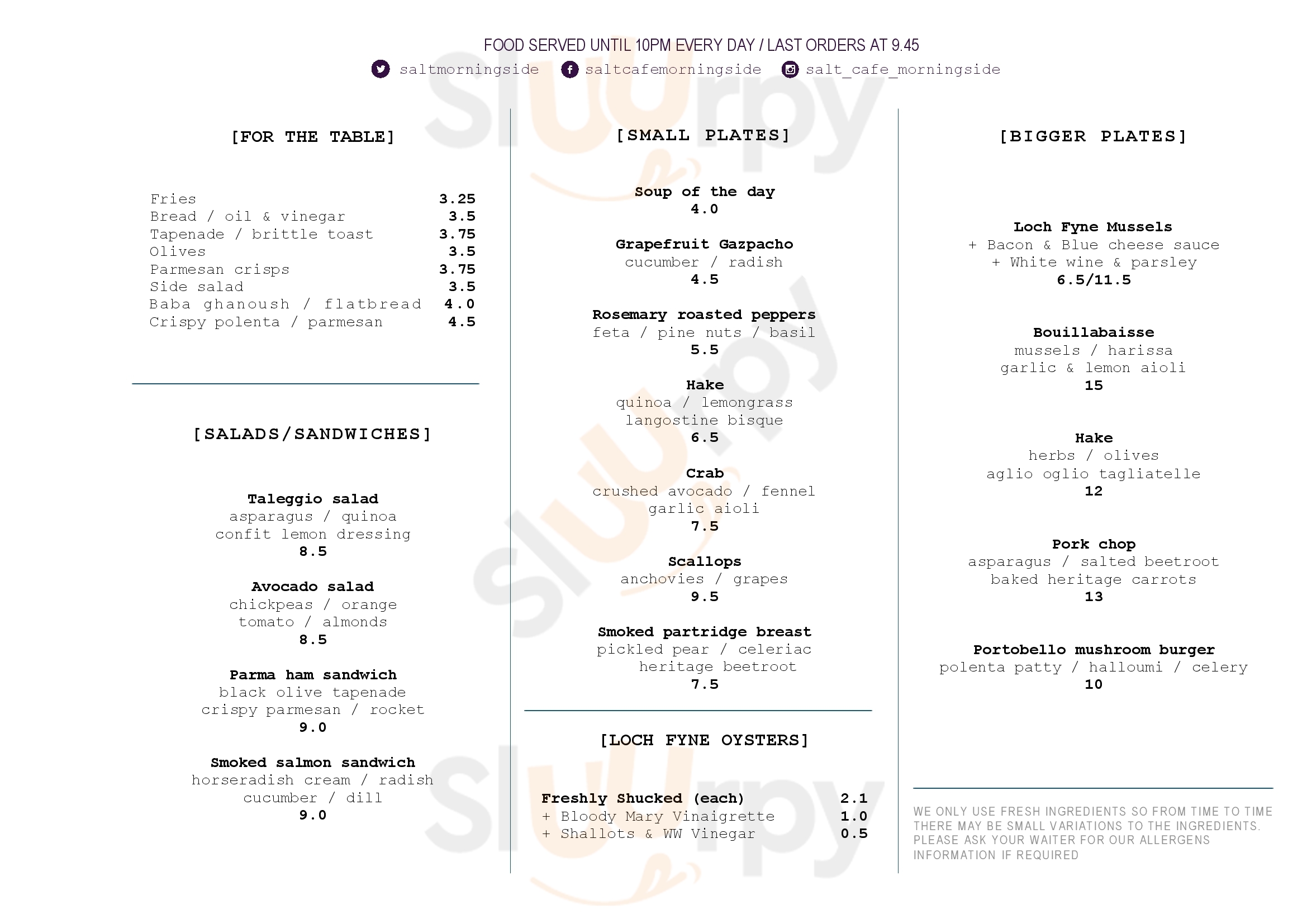 Salt Cafe - Morningside Edinburgh Menu - 1