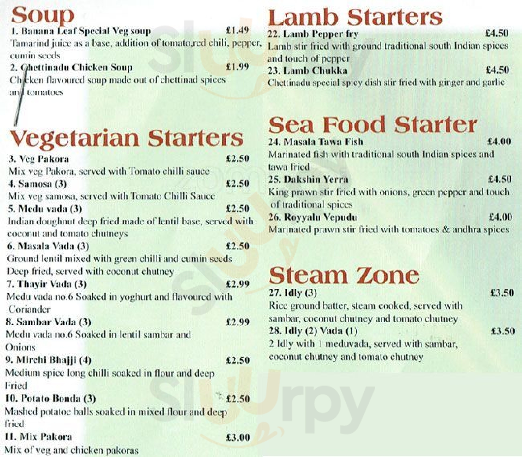 Banana Leaf South Indian Glasgow Menu - 1