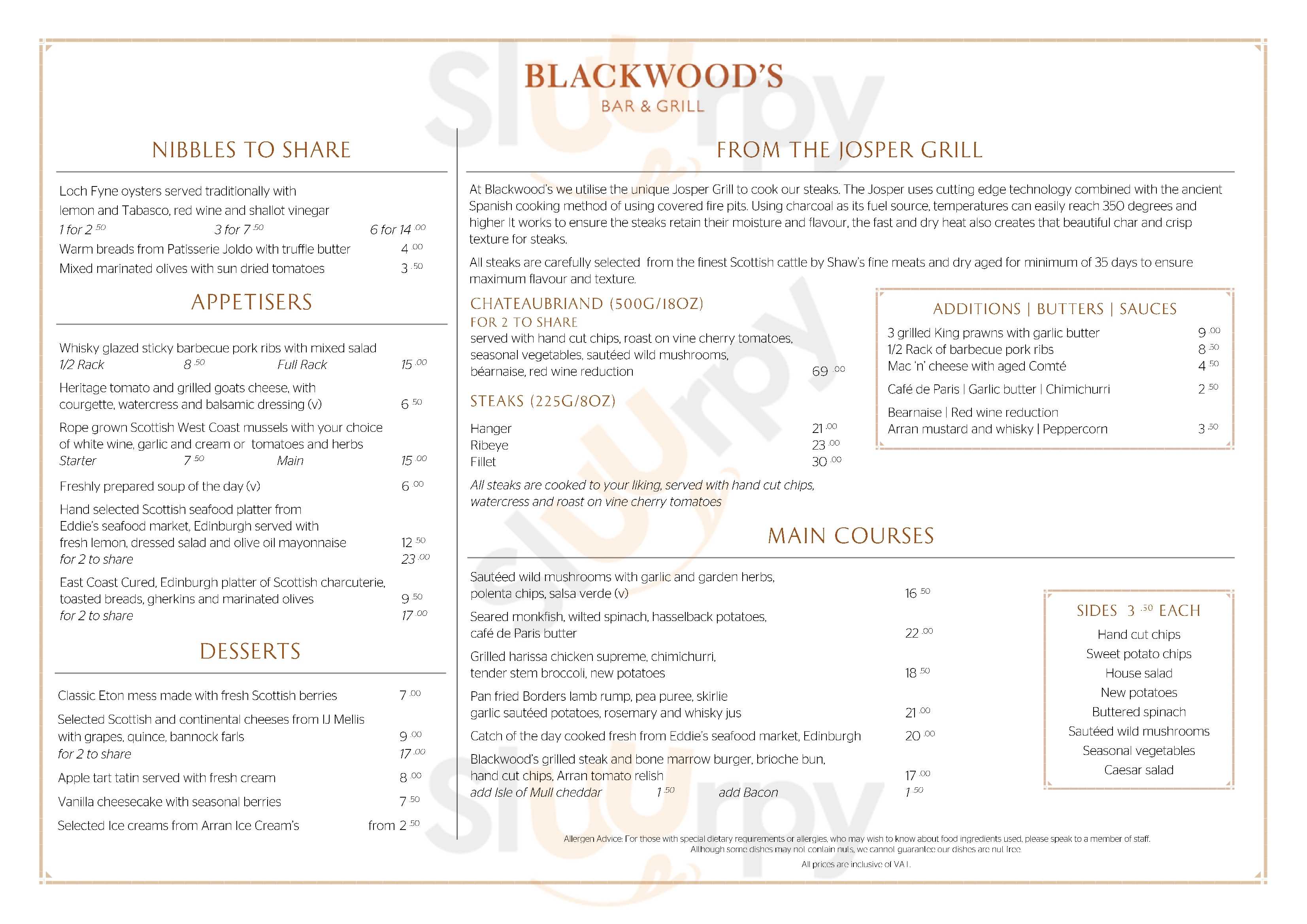 Blackwoods Edinburgh Menu - 1