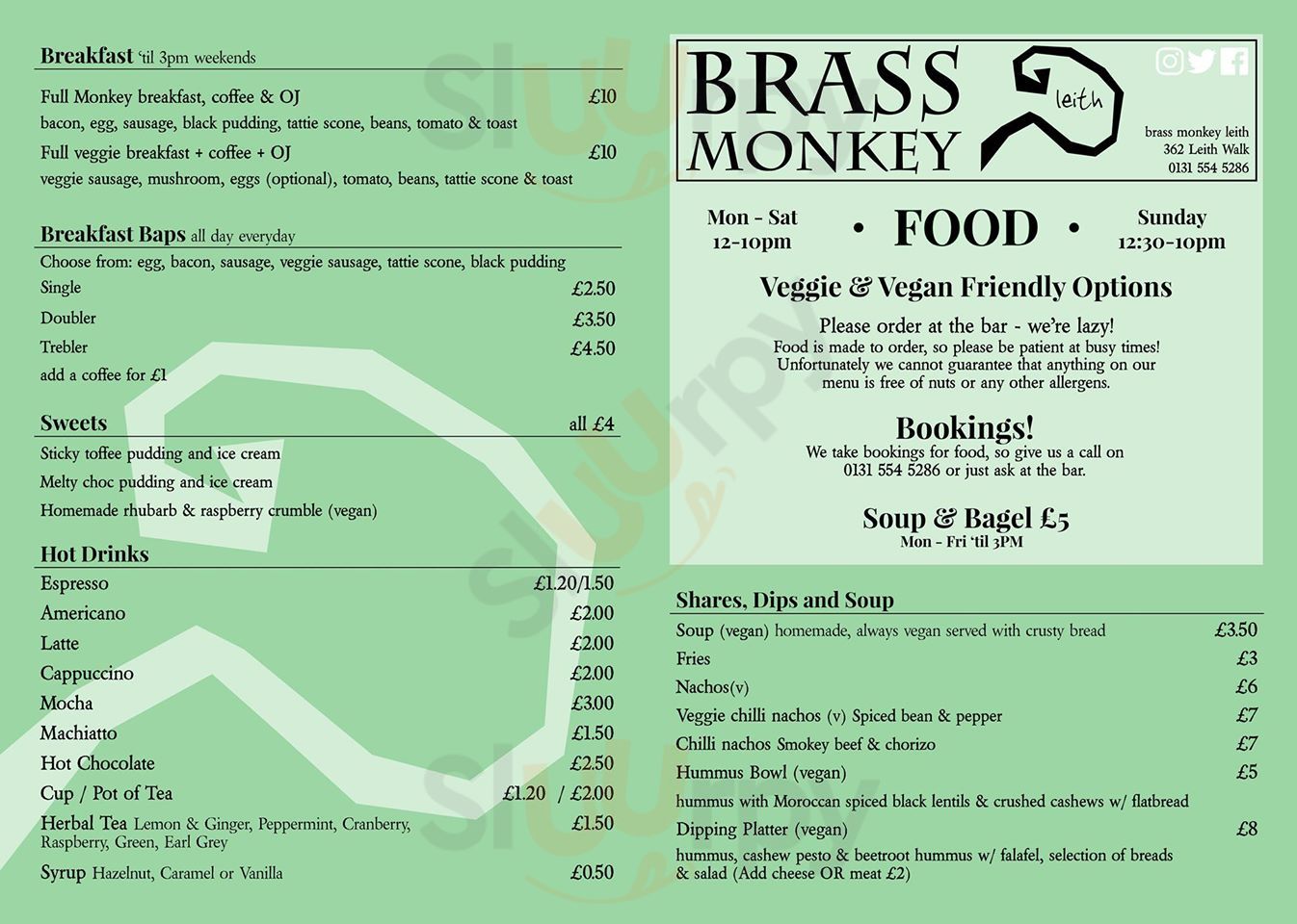 Brass Monkey Edinburgh Menu - 1