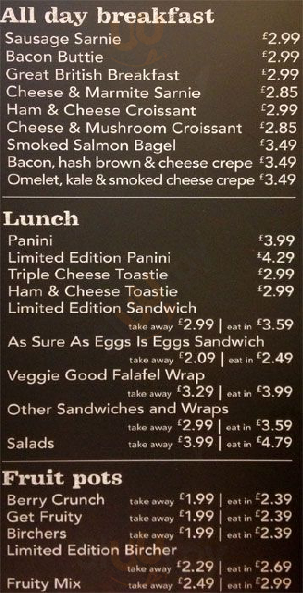 Starbucks Glasgow Menu - 1