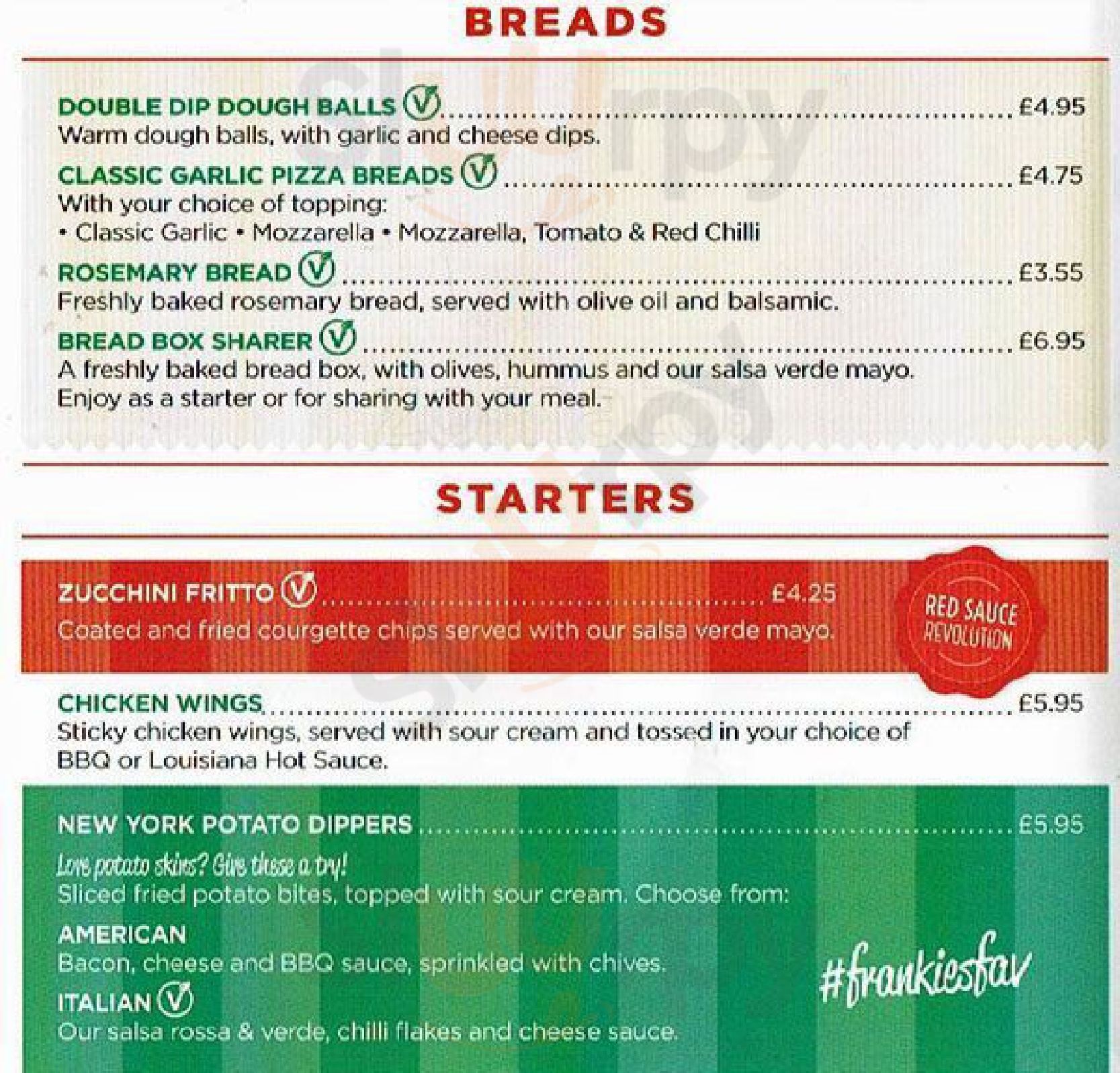 Frankie & Benny's Edinburgh Menu - 1