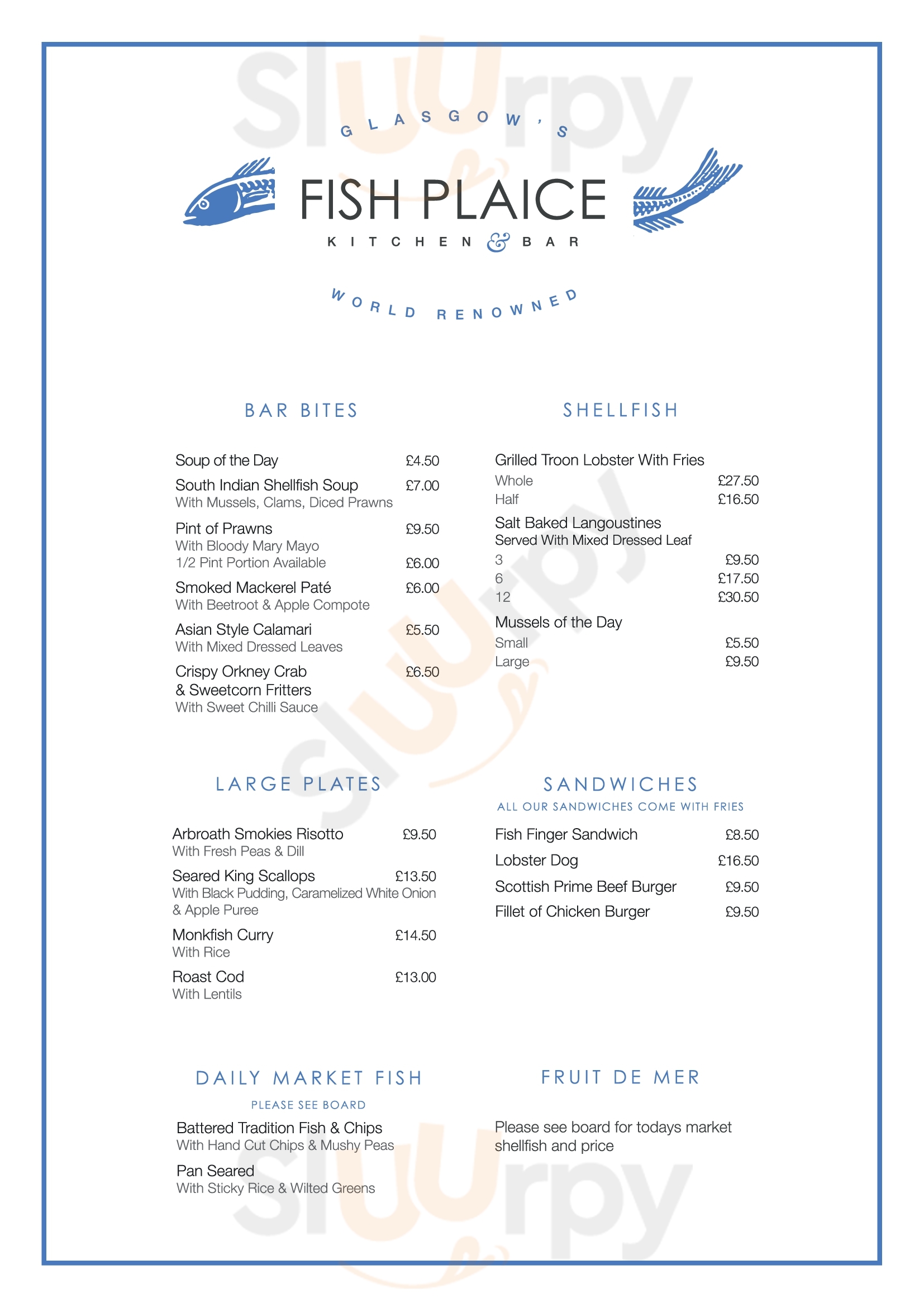 The Fish Plaice Pop-up Seafood Kitchen & Bar Glasgow Menu - 1
