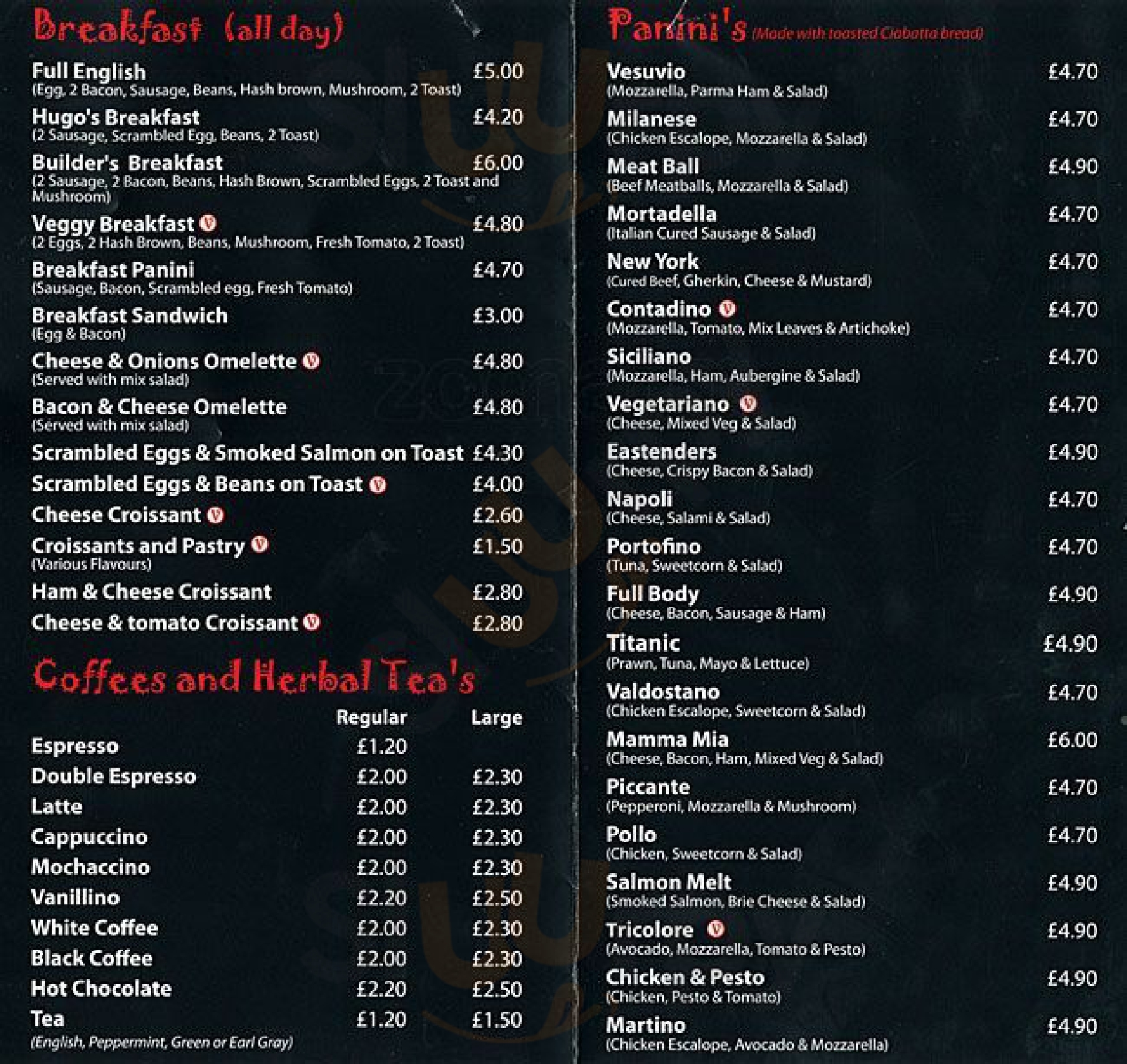 Vesuvio Cafe London Menu - 1