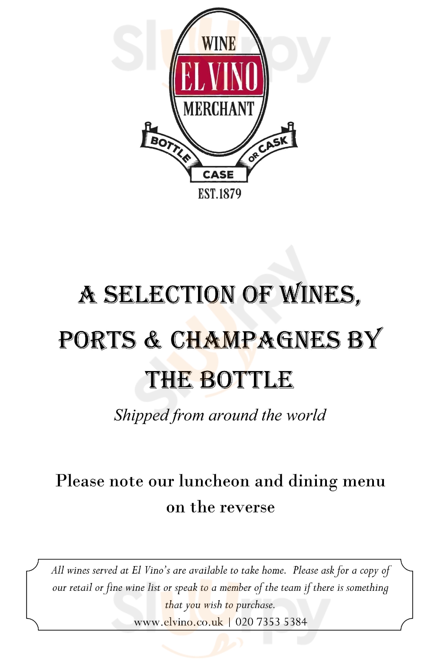 Main Menu - El Vino Fleet Street