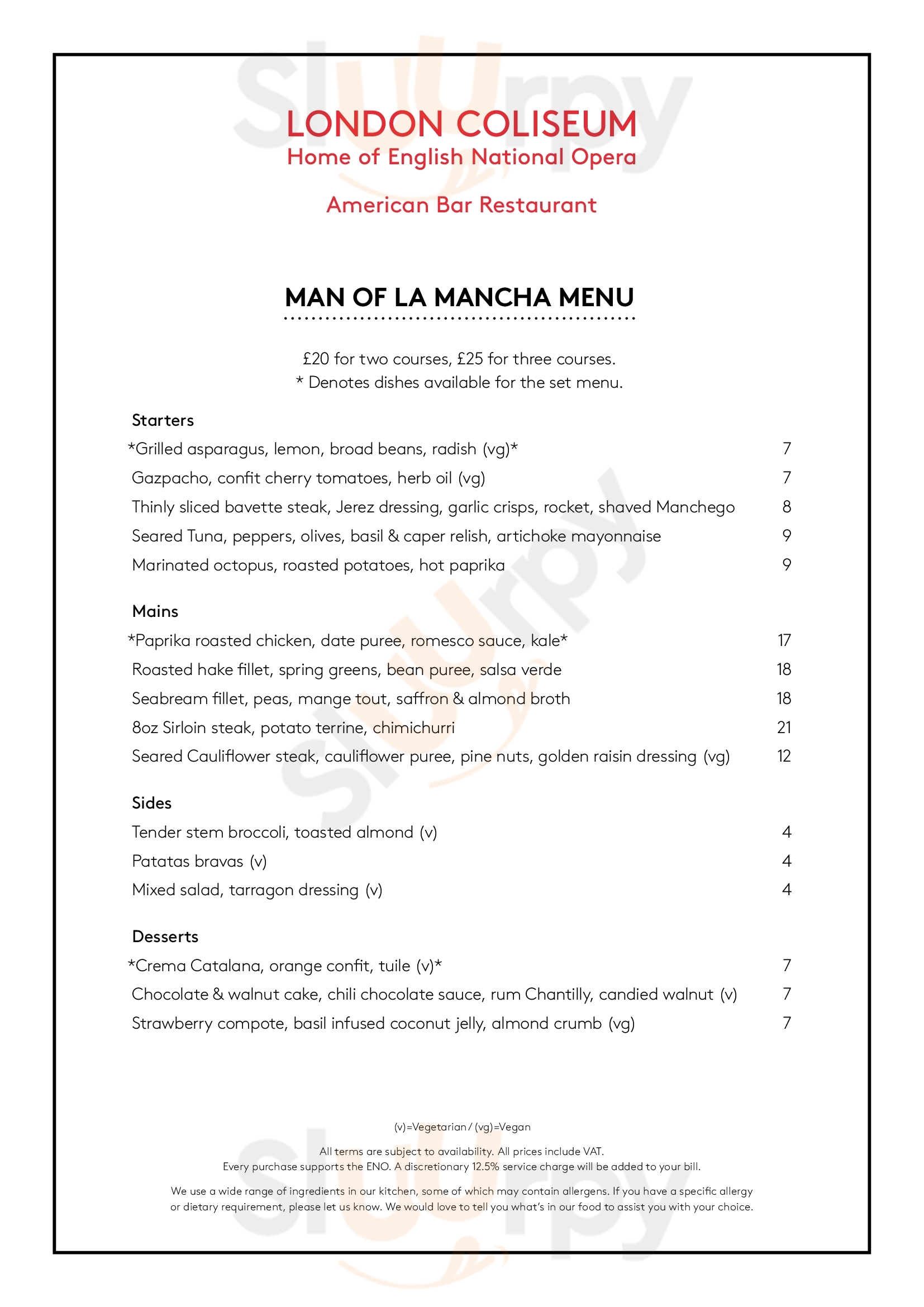 Main Menu - American Bar At London Coliseum