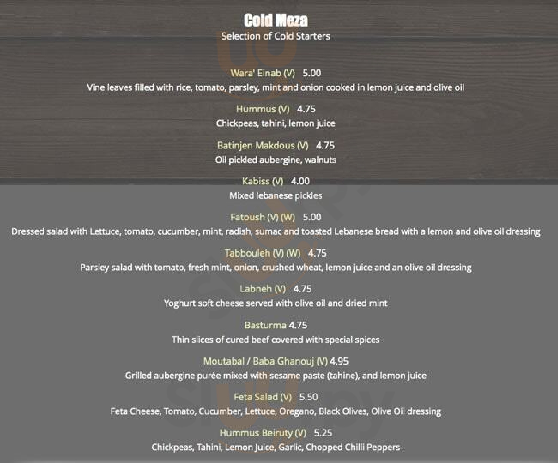 Meza London Menu - 1