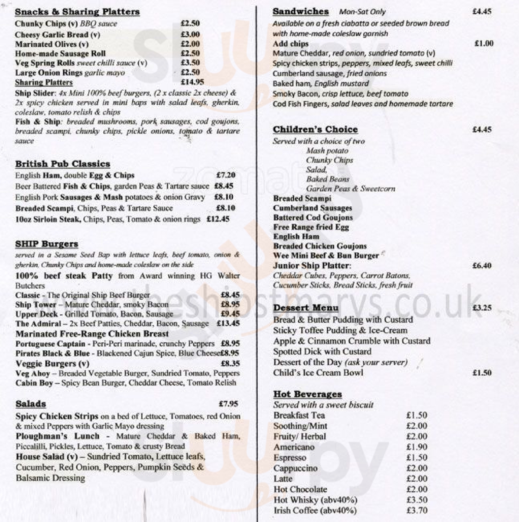 The Ship London Menu - 1