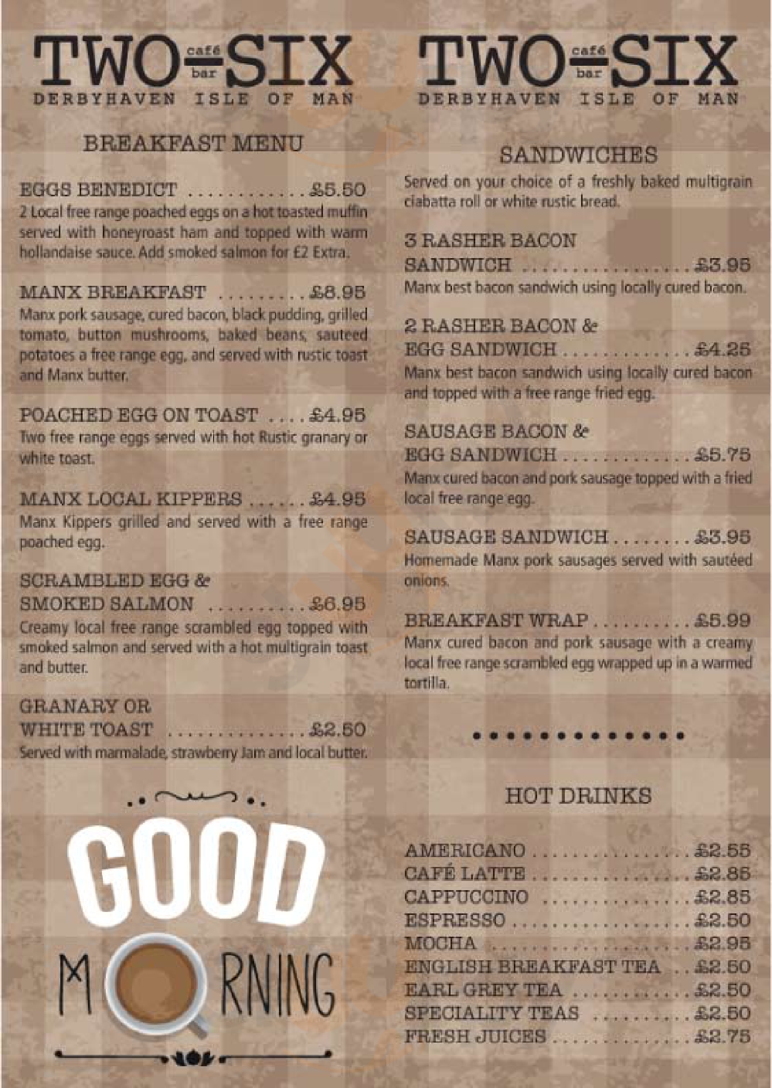 Main Menu - Cafe Bar Two-six