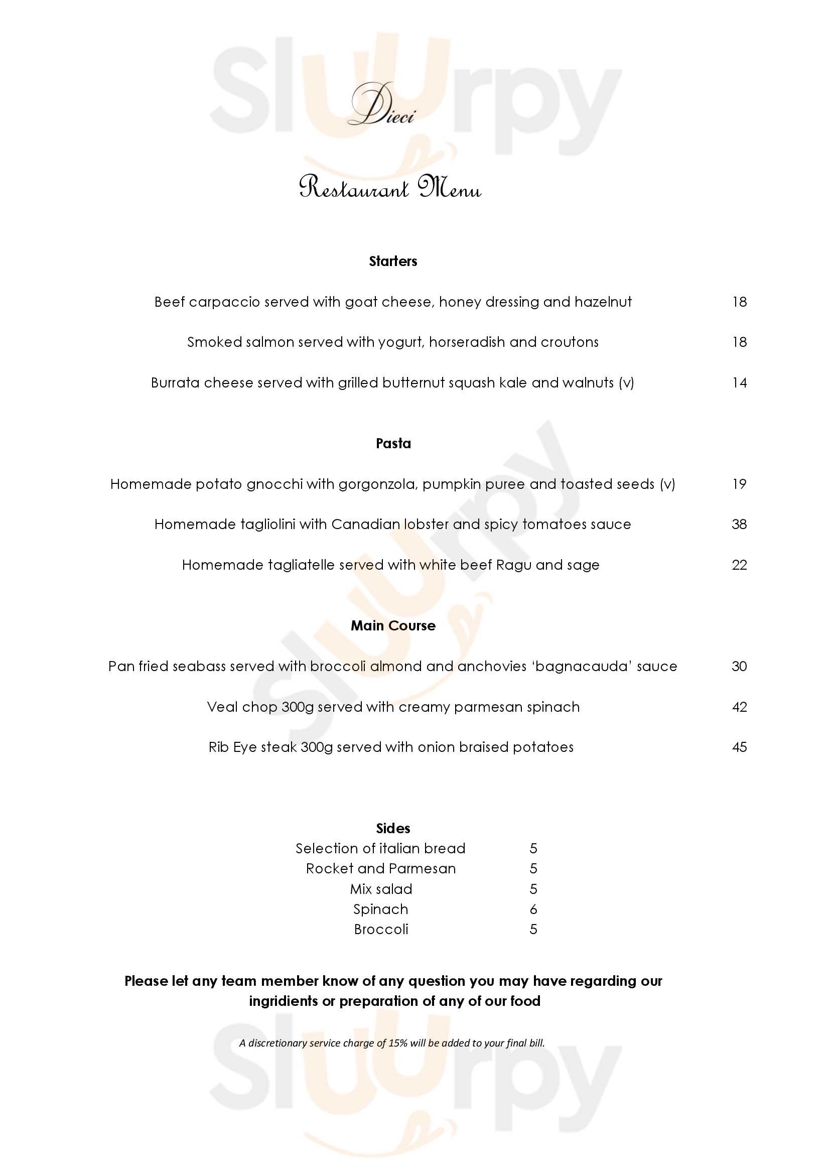 Dieci London Menu - 1