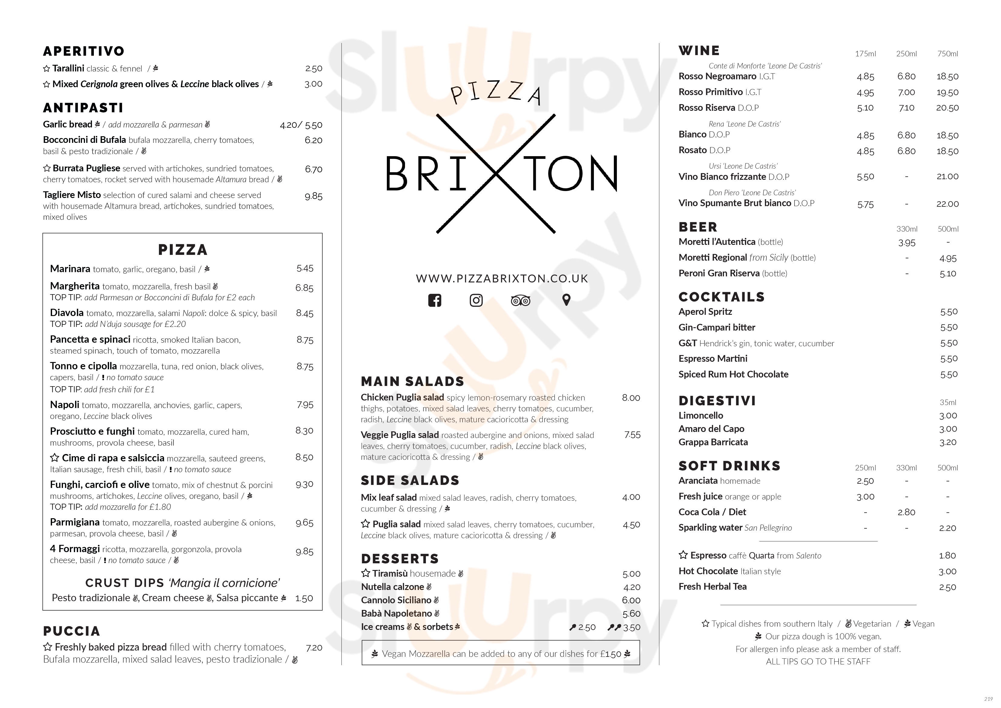 Pizza Brixton @ Bow London Menu - 1