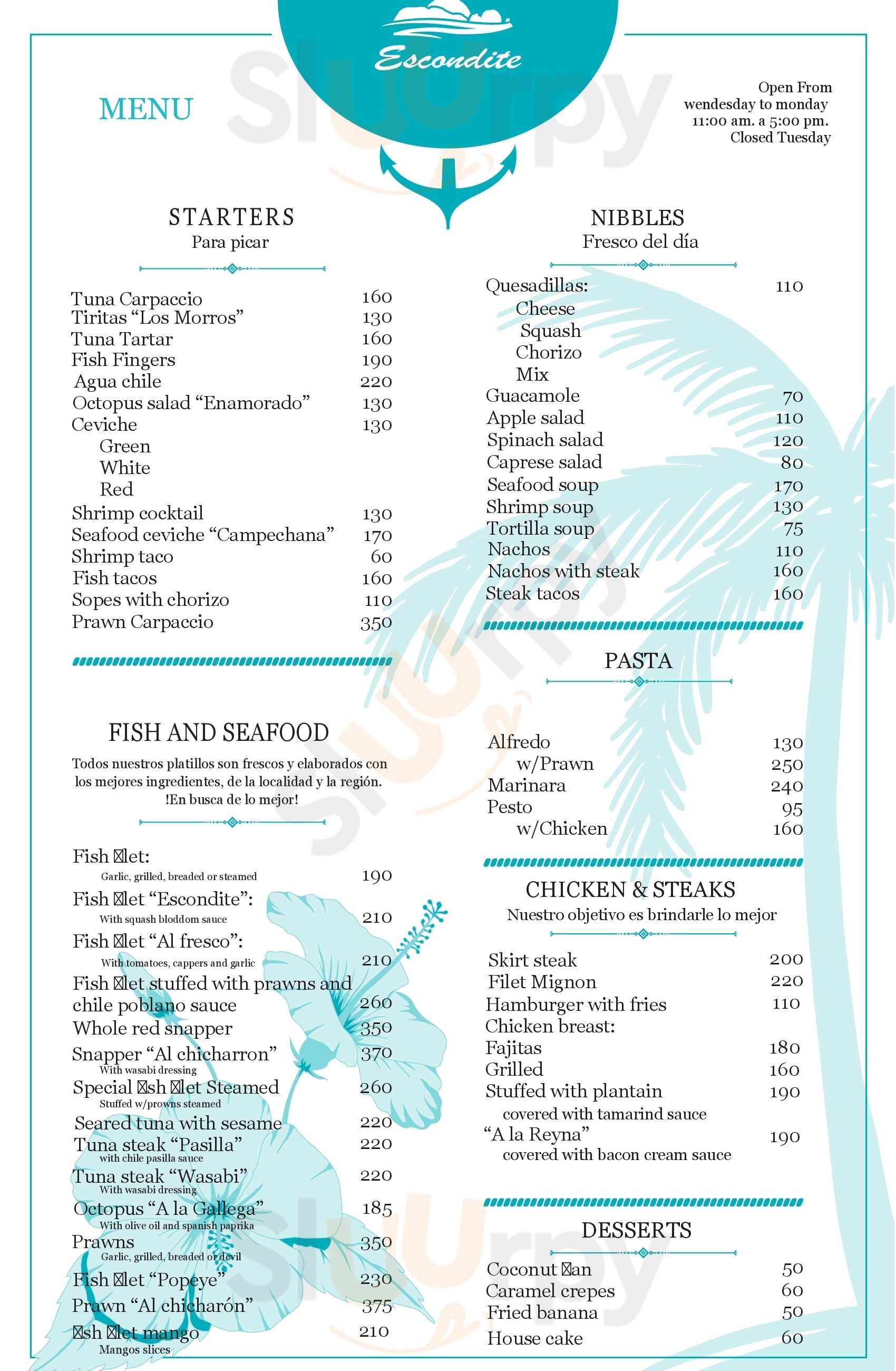 Escondite Restaurant & Beach Club Playa Blanca Menu - 1