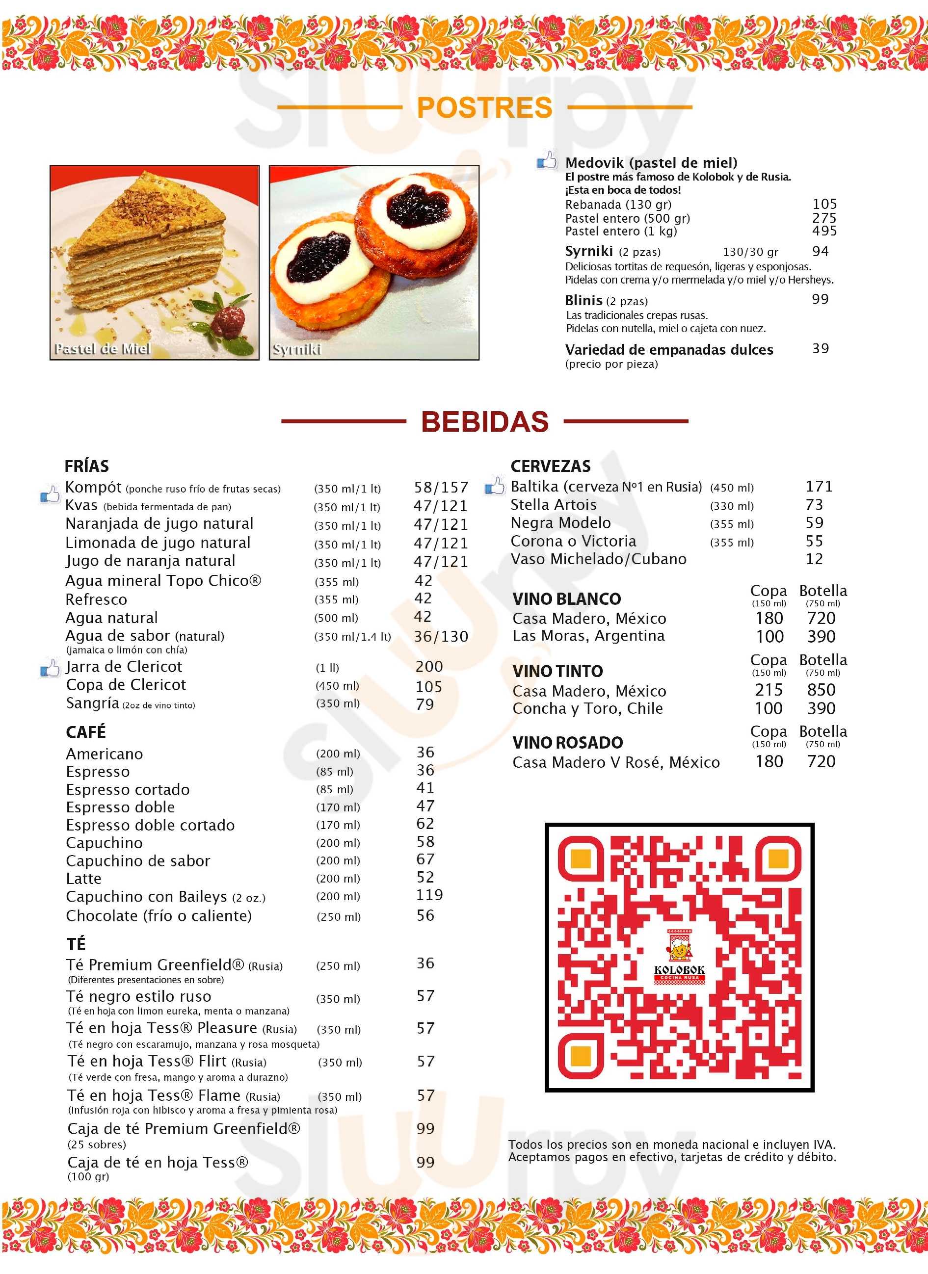 Kolobok Santa Maria menù, Ciudad de México Main Menu Sluurpy