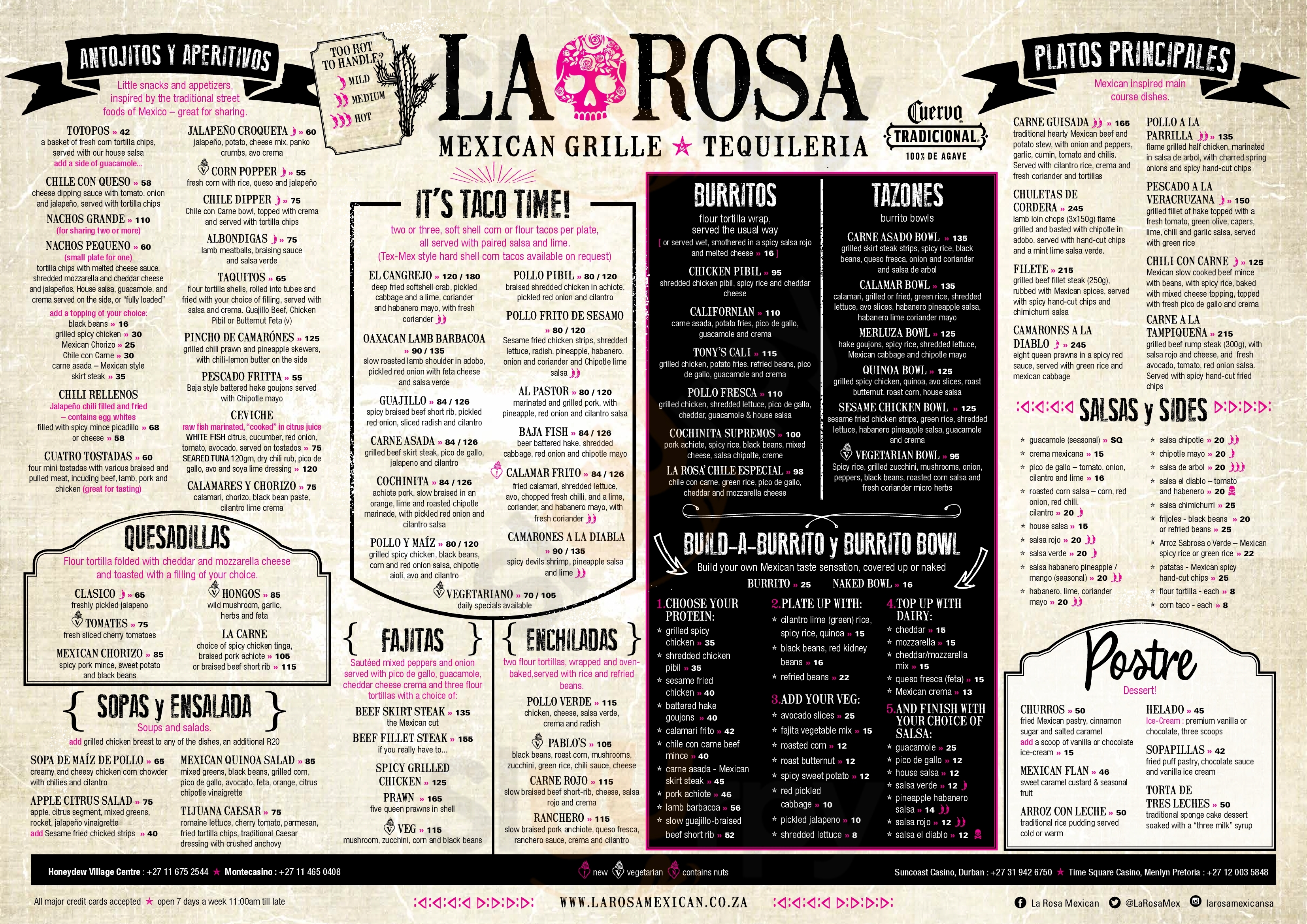 La Rosa Mexican Grille And Tequileria - Honeydew Roodepoort Menu - 1