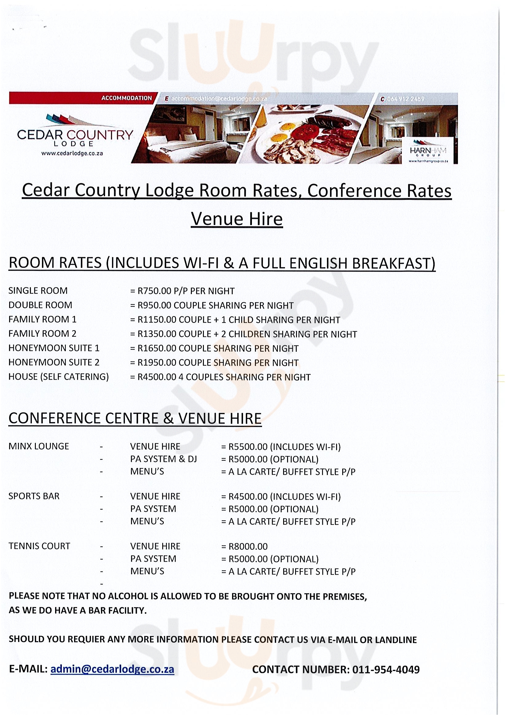 Cedar Lodge Krugersdorp Menu - 1
