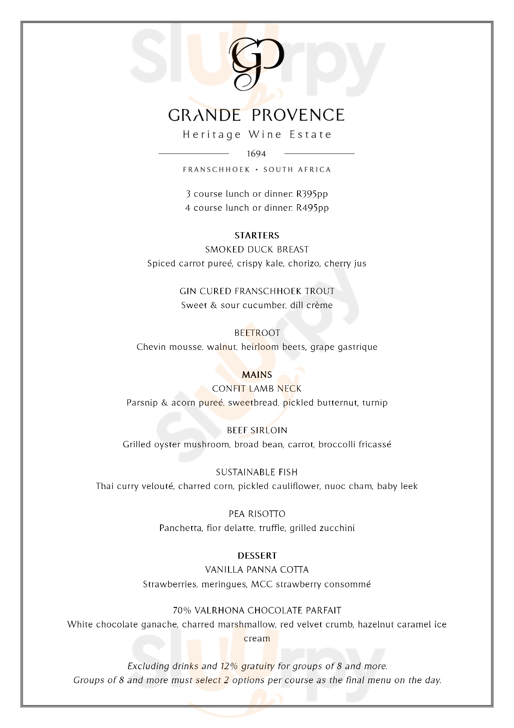 Grande Provence Estate Restaurant Franschhoek Menu - 1
