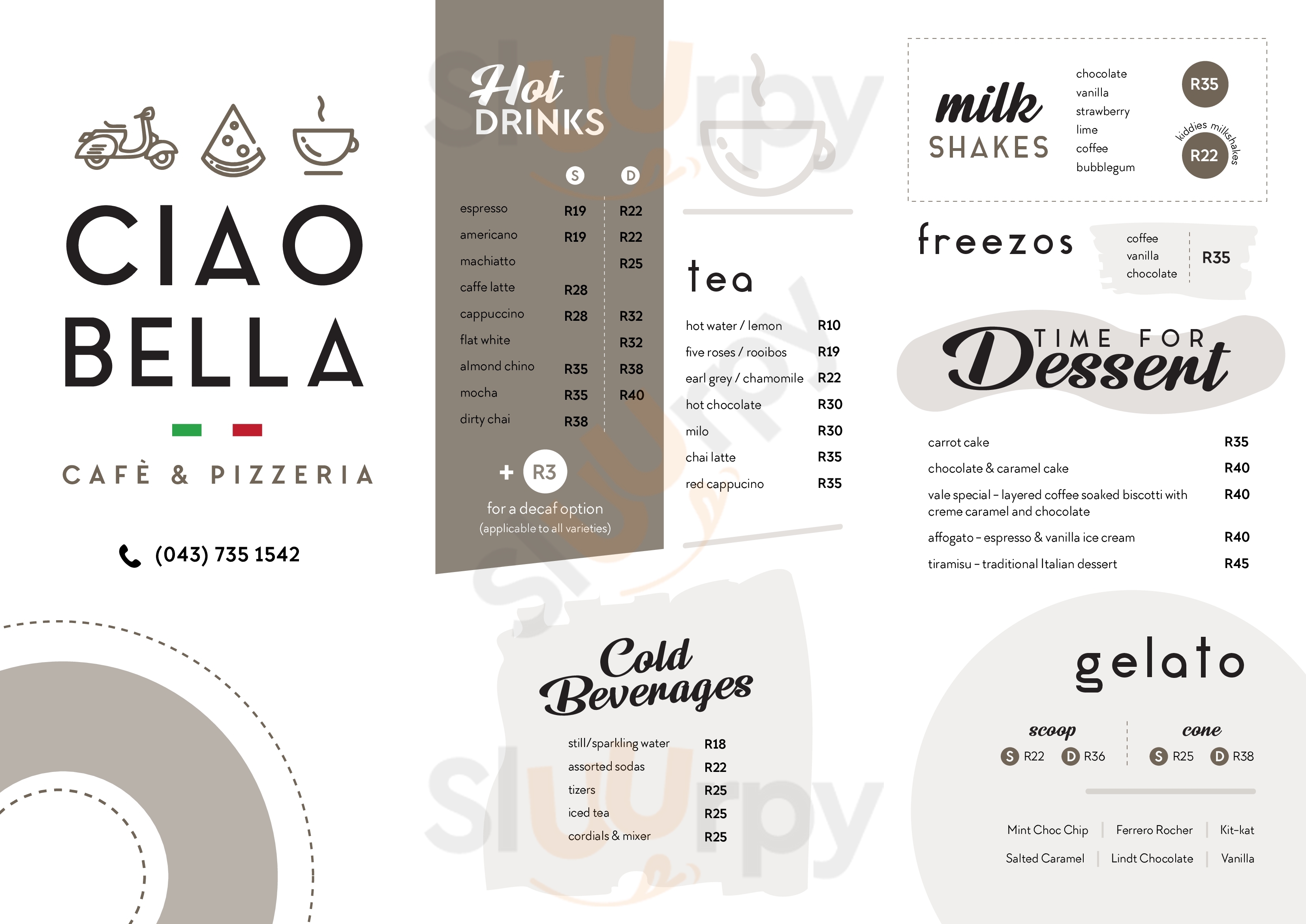 Ciao Bella Pizzeria & Cafe George Menu - 1