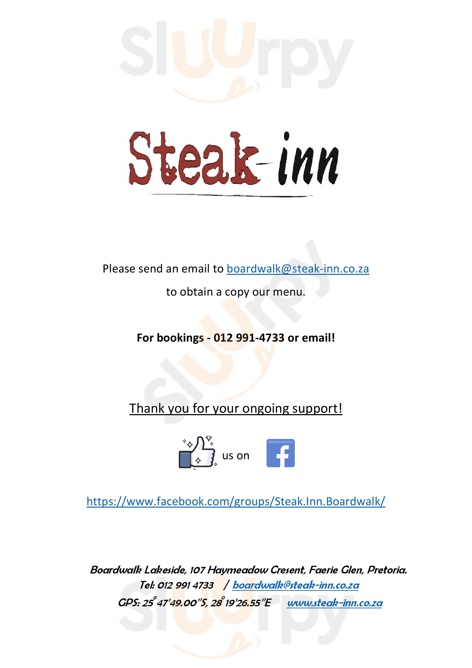 Steak-inn Pretoria Menu - 1