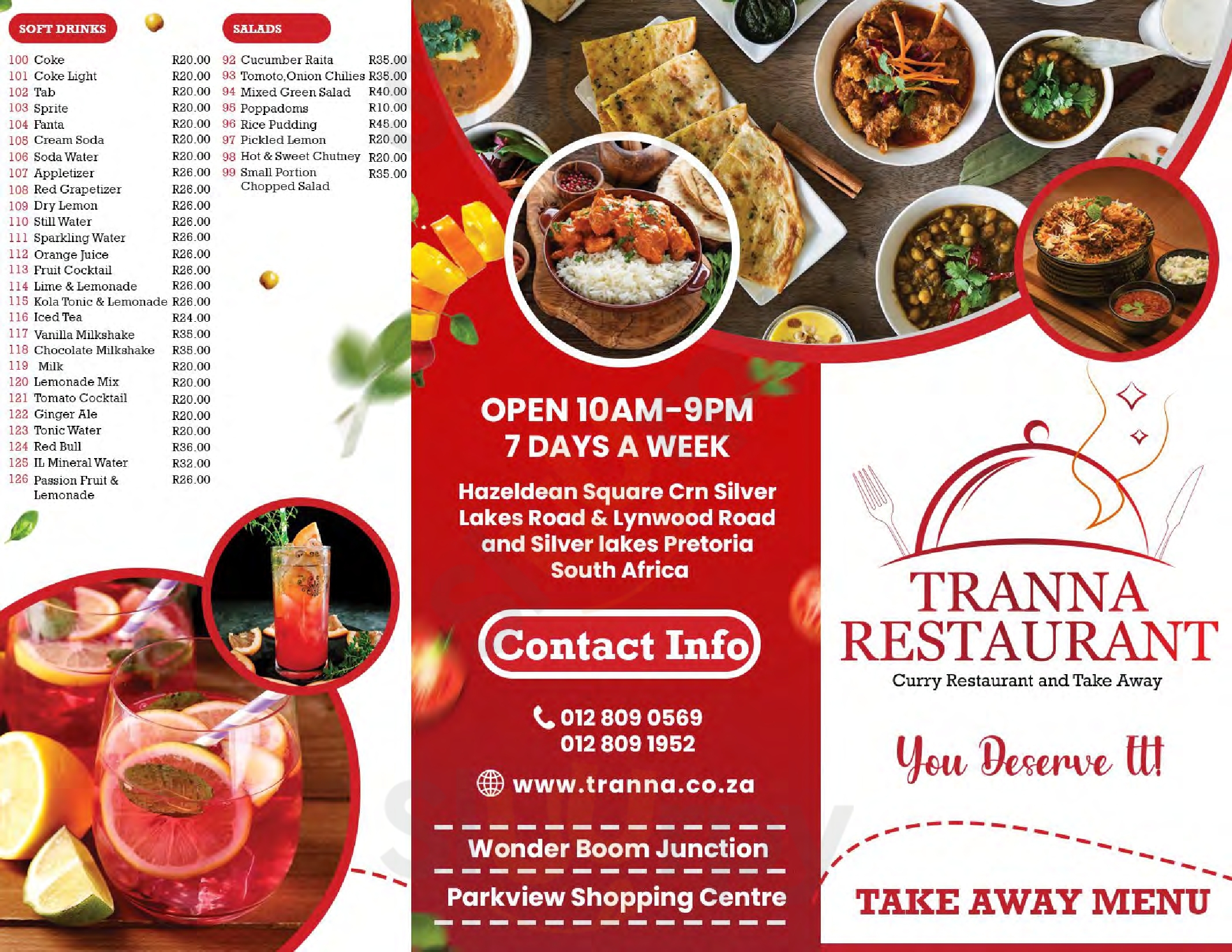 Tranna Indian Restaurant And Take Aways Pretoria Menu - 1