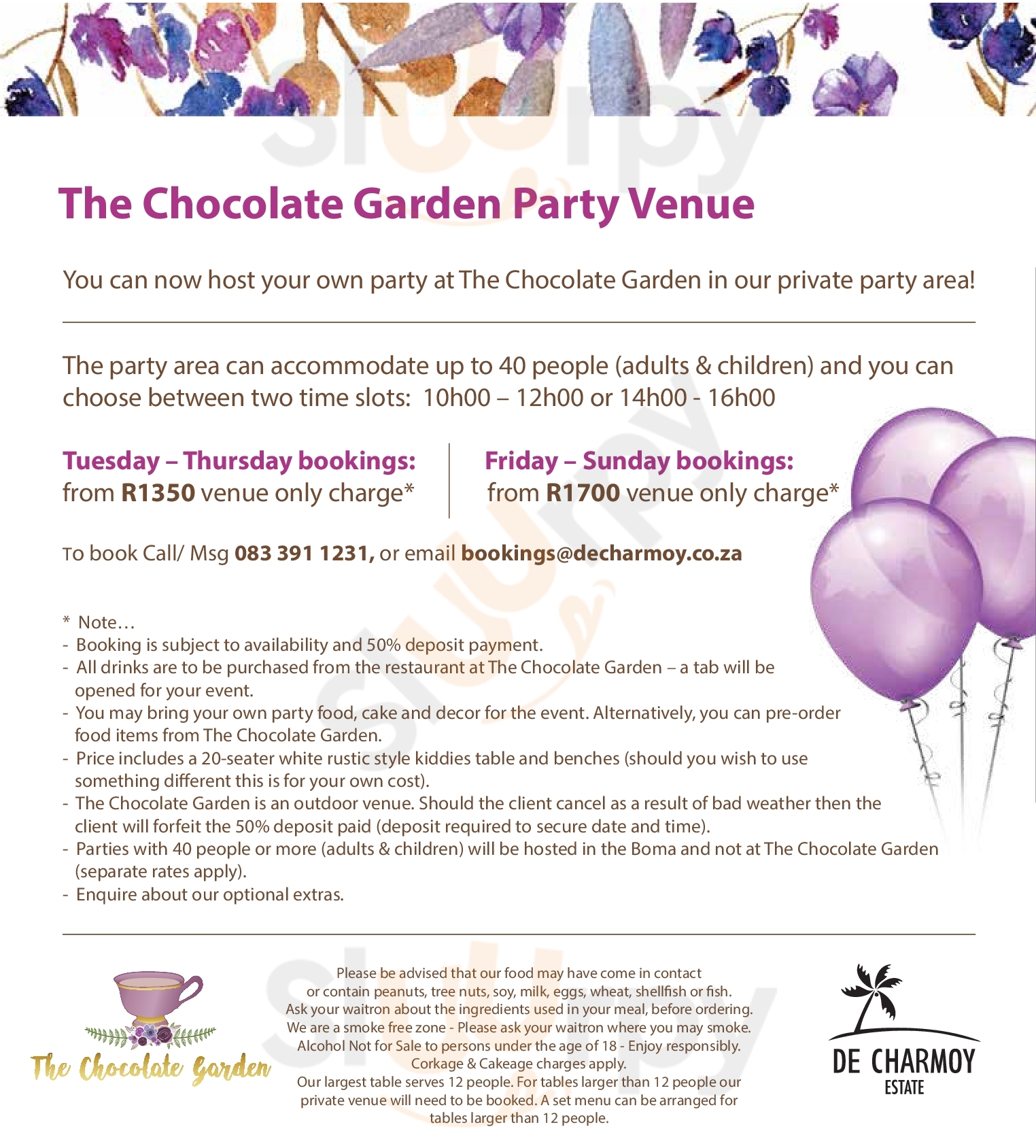 The Chocolate Garden Durban Menu - 1