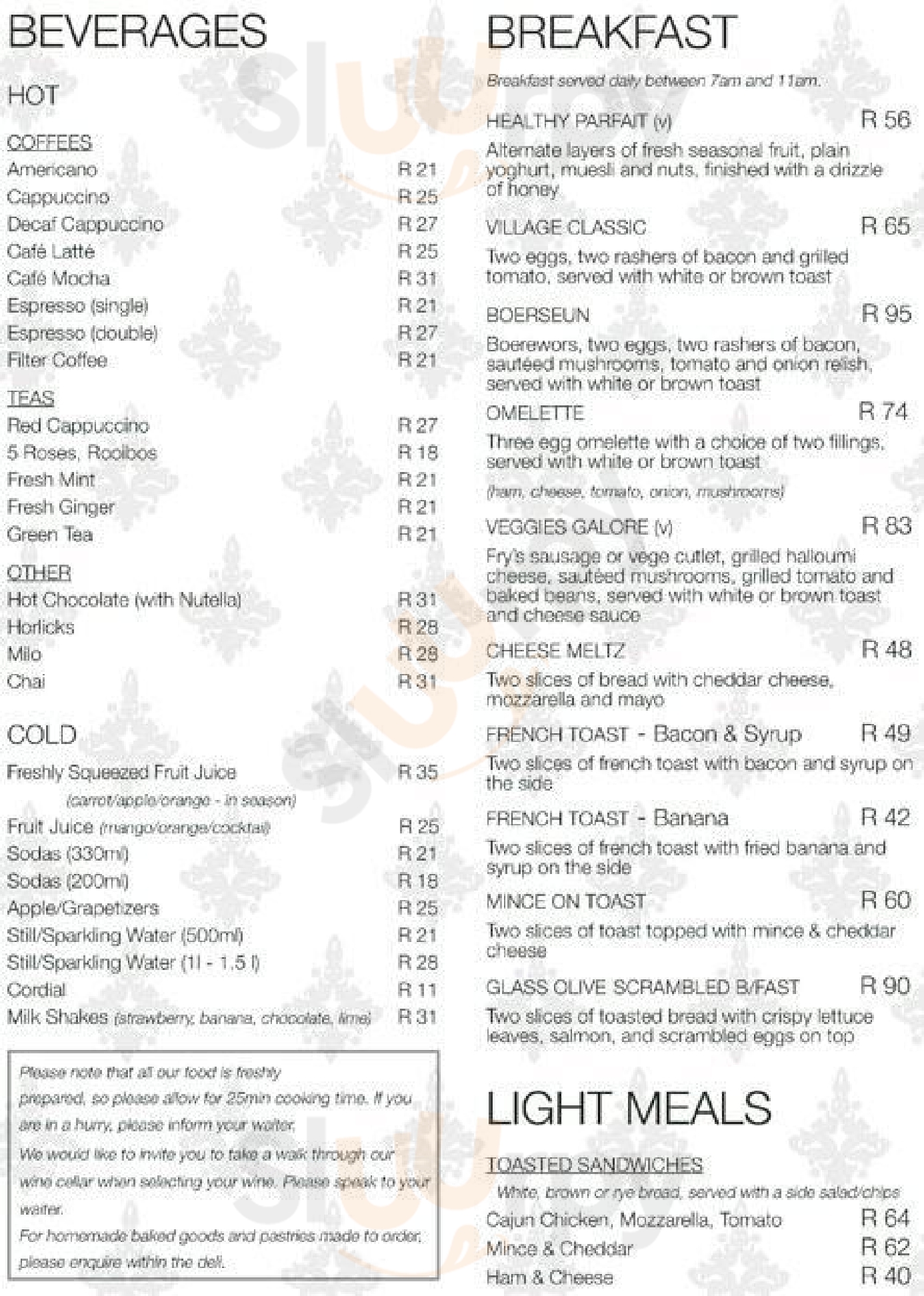 Glass Olive Restaurant Pretoria Menu - 1