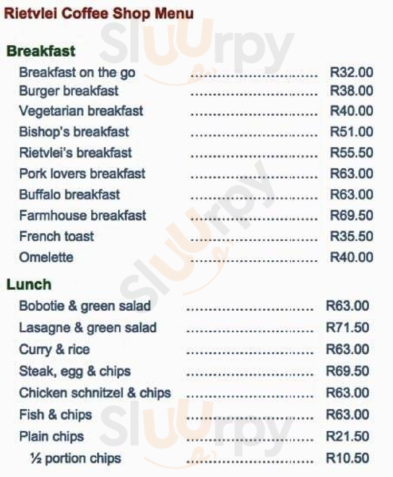 Rietvlei Coffee Shop Pretoria Menu - 1