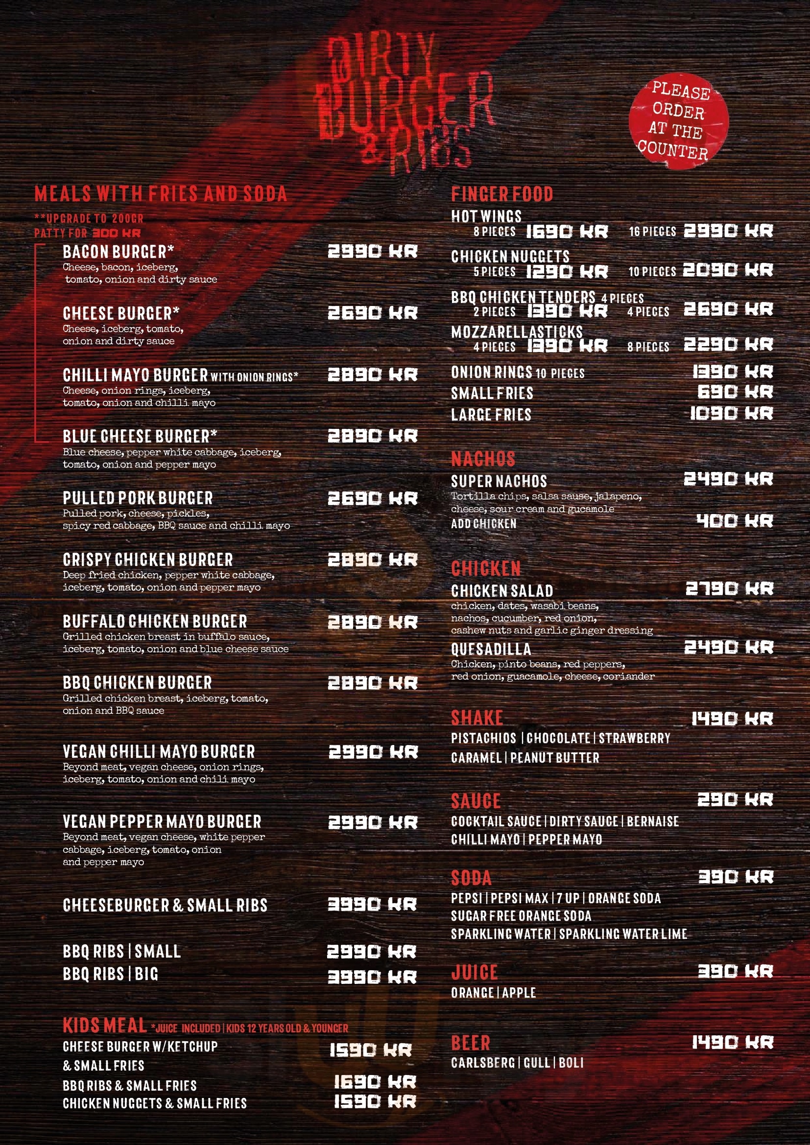 Dirty Burger & Ribs - Austurstraeti Reykjavik Menu - 1