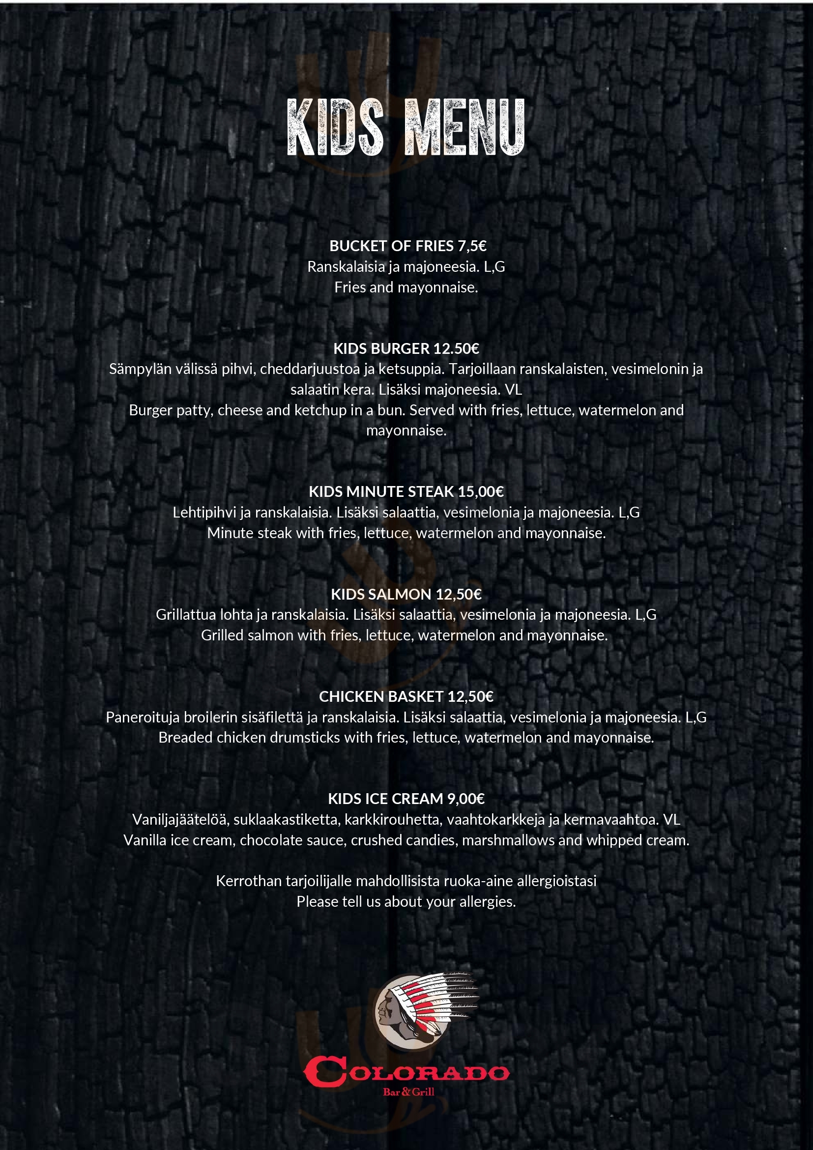 Colorado Bar & Grill Levi Levi Menu - 1