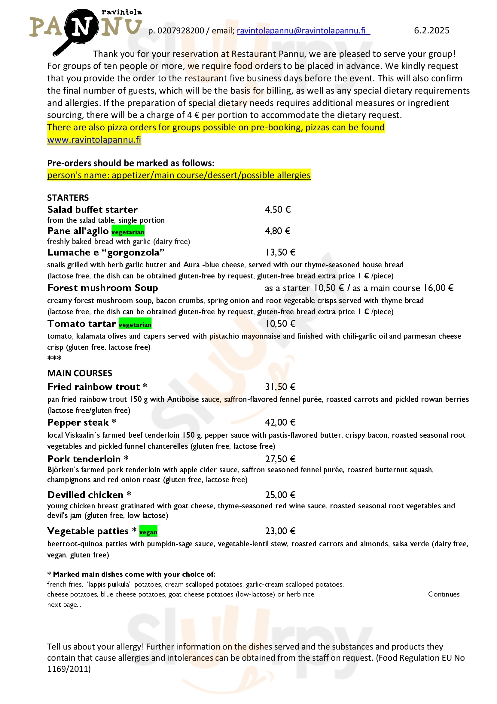 Ravintola Pannu Oulu Menu - 1
