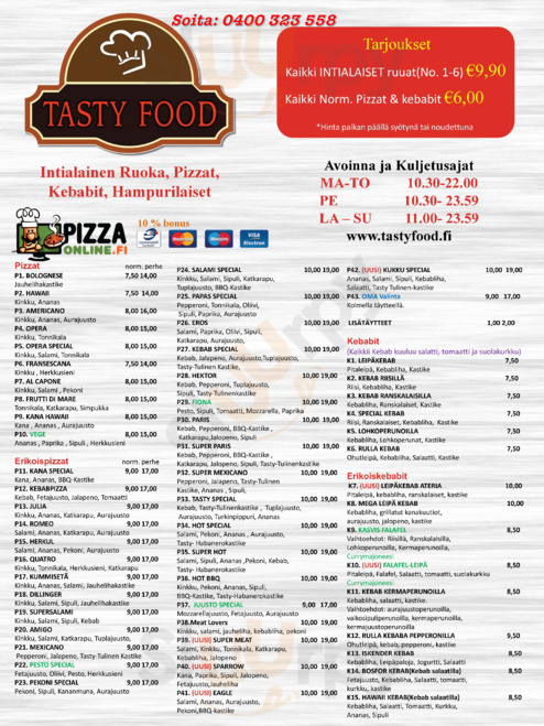 Tasty Food menu