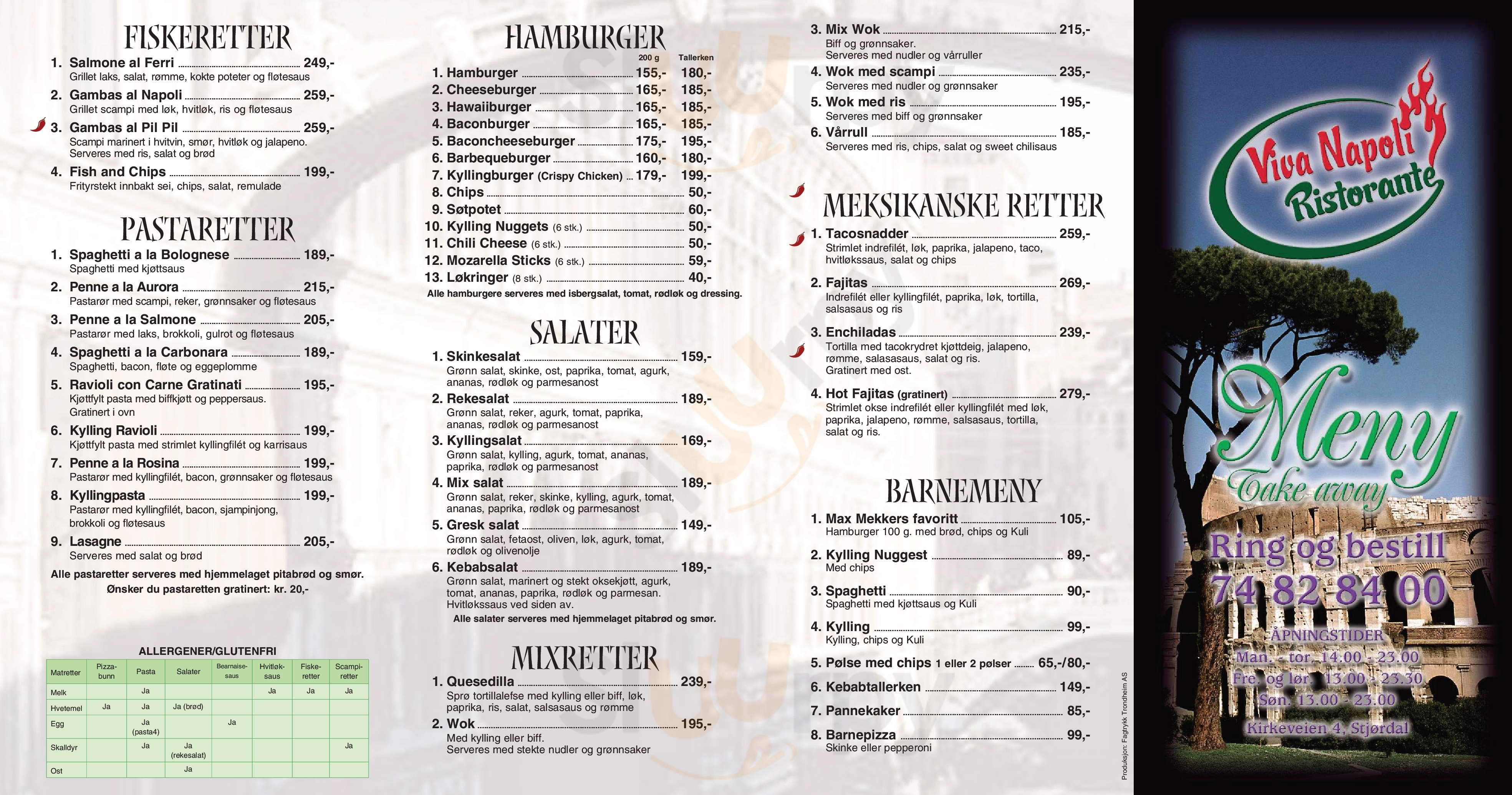 Viva Napoli Pizzabar Og Restaurant Stjørdal Menu - 1