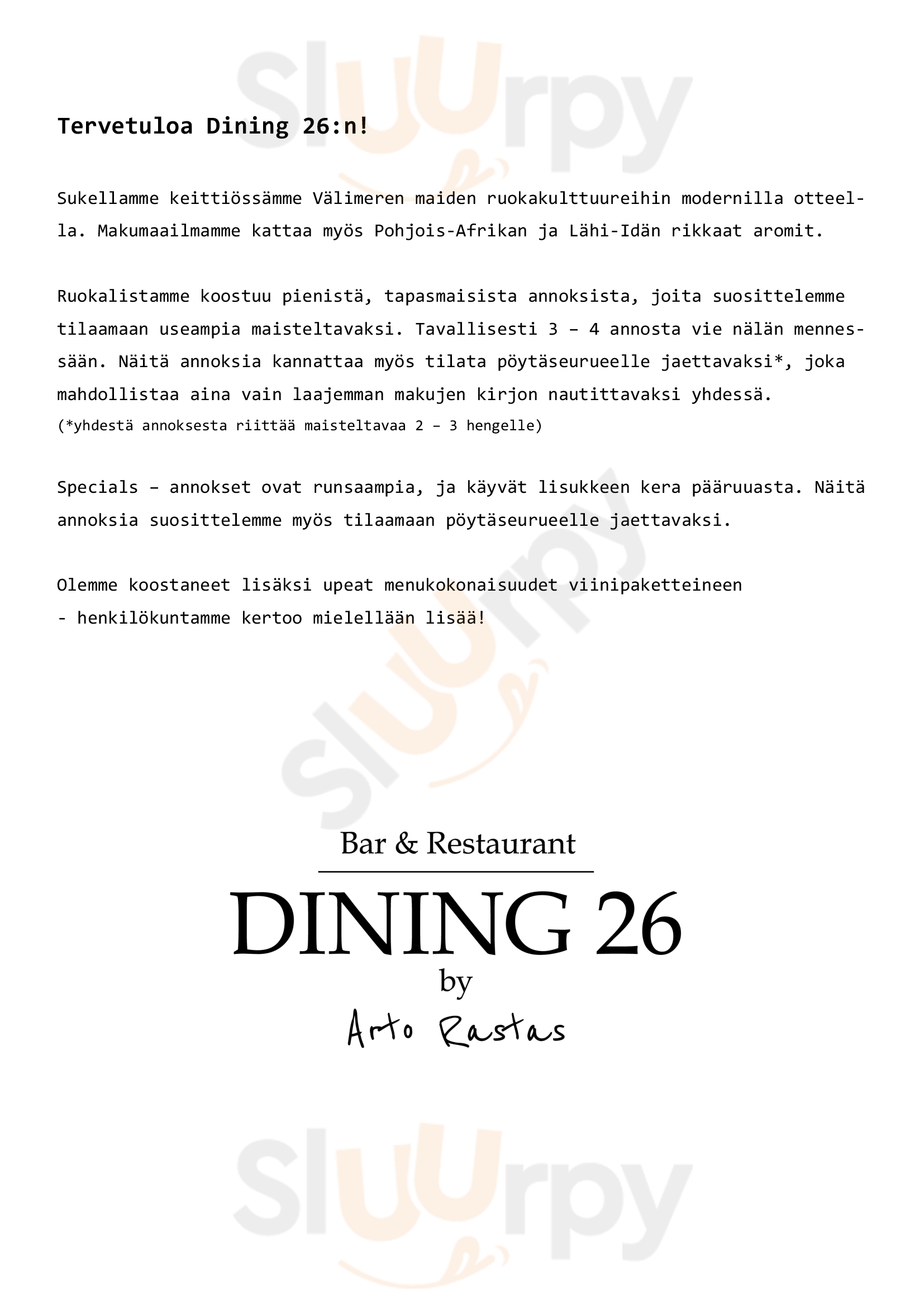Dining 26 By Arto Rastas Tampere Menu - 1