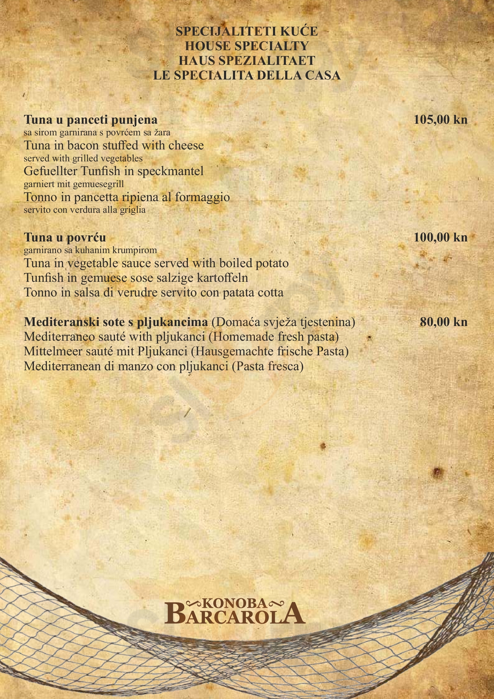 Konoba Barcarola Pag Menu - 1