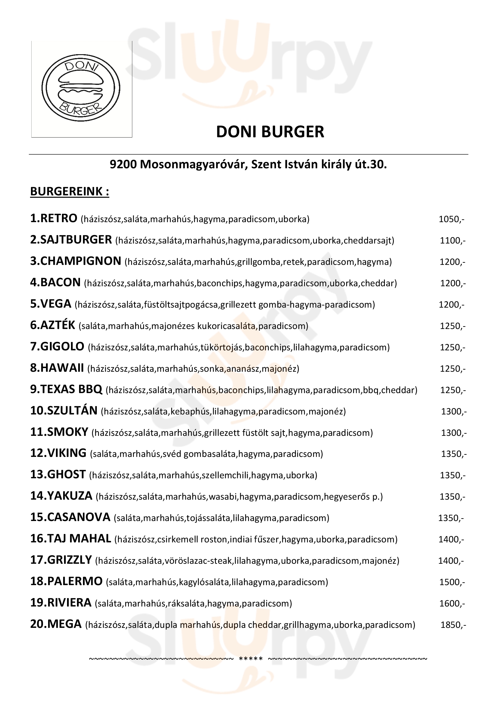 Doni Burger Mosonmagyaróvár Menu - 1