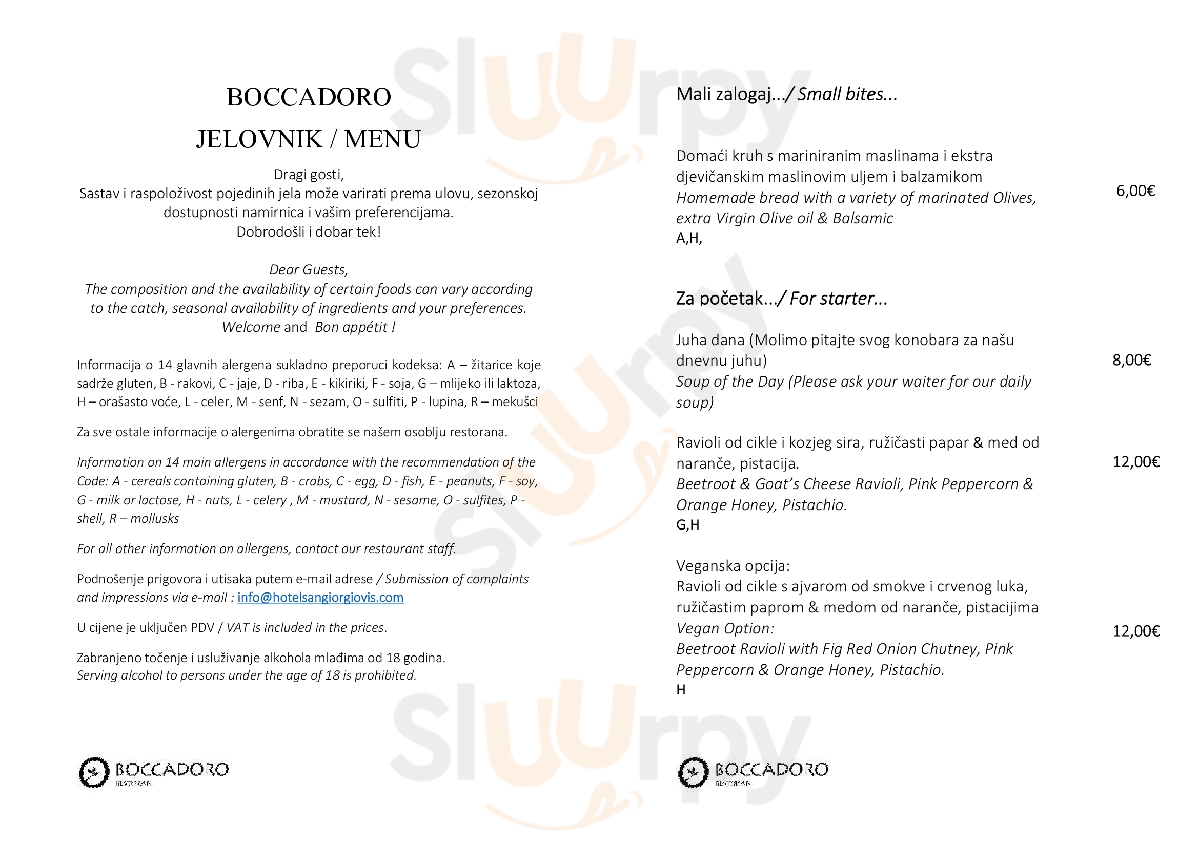 Restaurant Boccadoro Vis Menu - 1