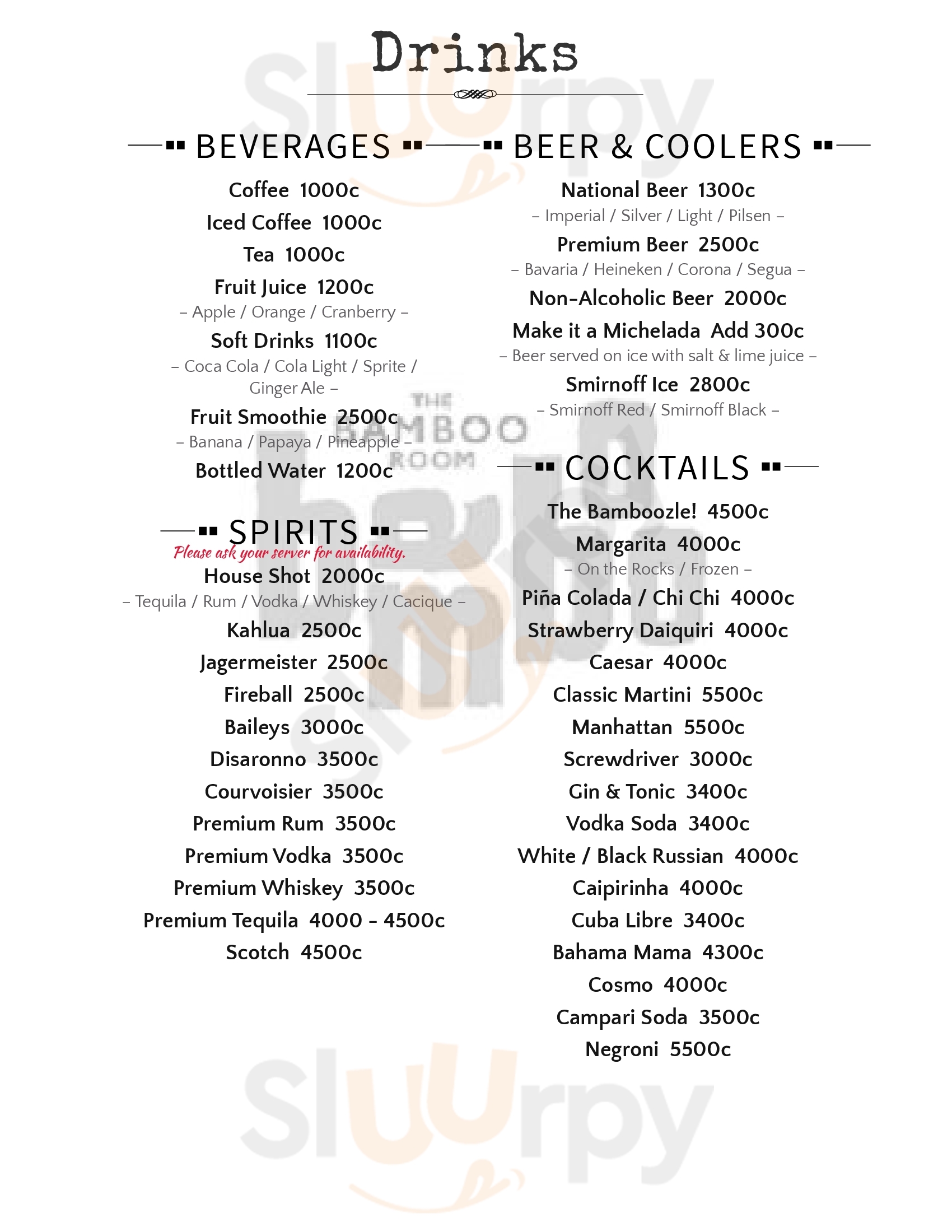 The Bamboo Room Ojochal Menu - 1