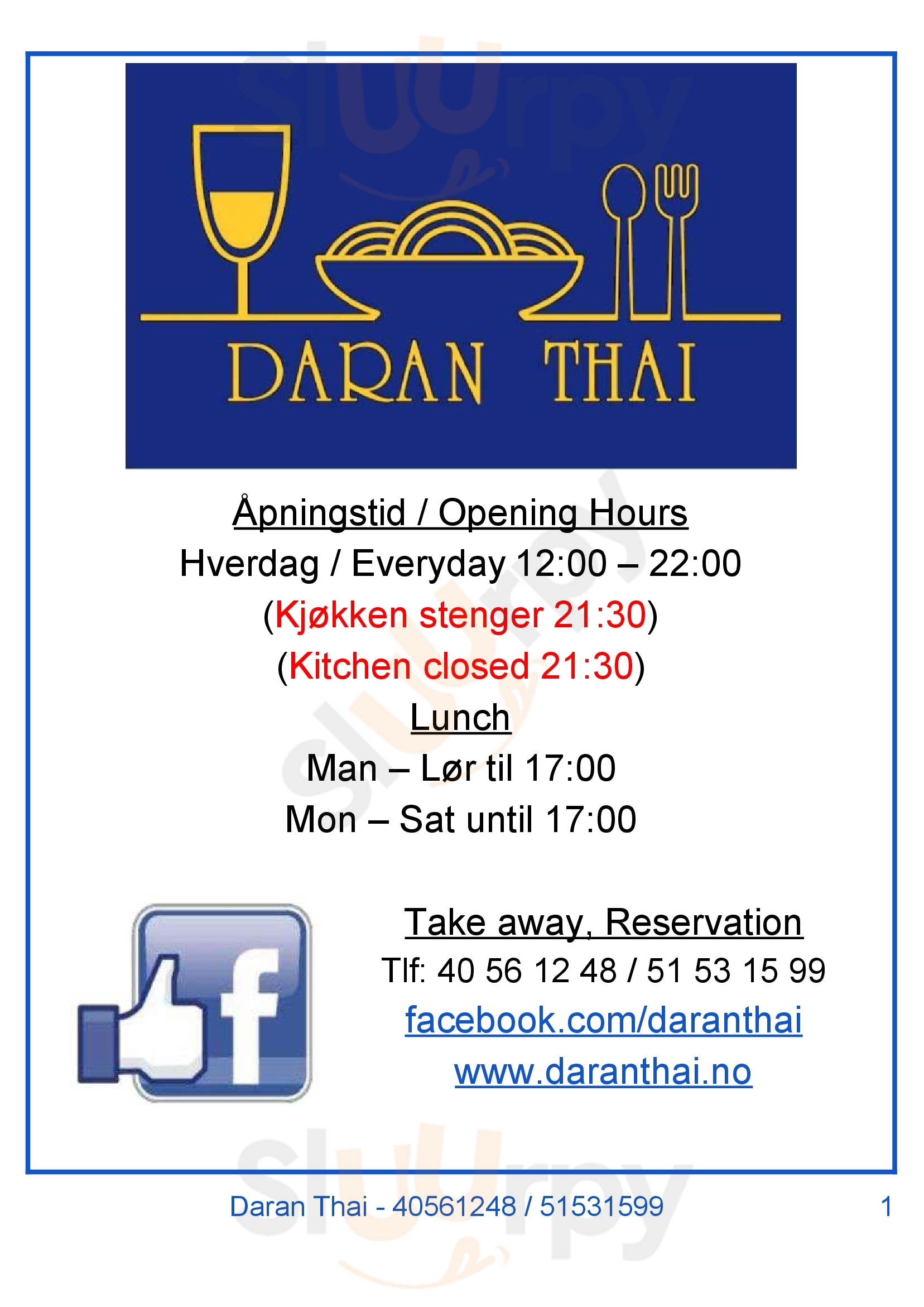 Daran Thai Restaurant Stavanger Menu - 1