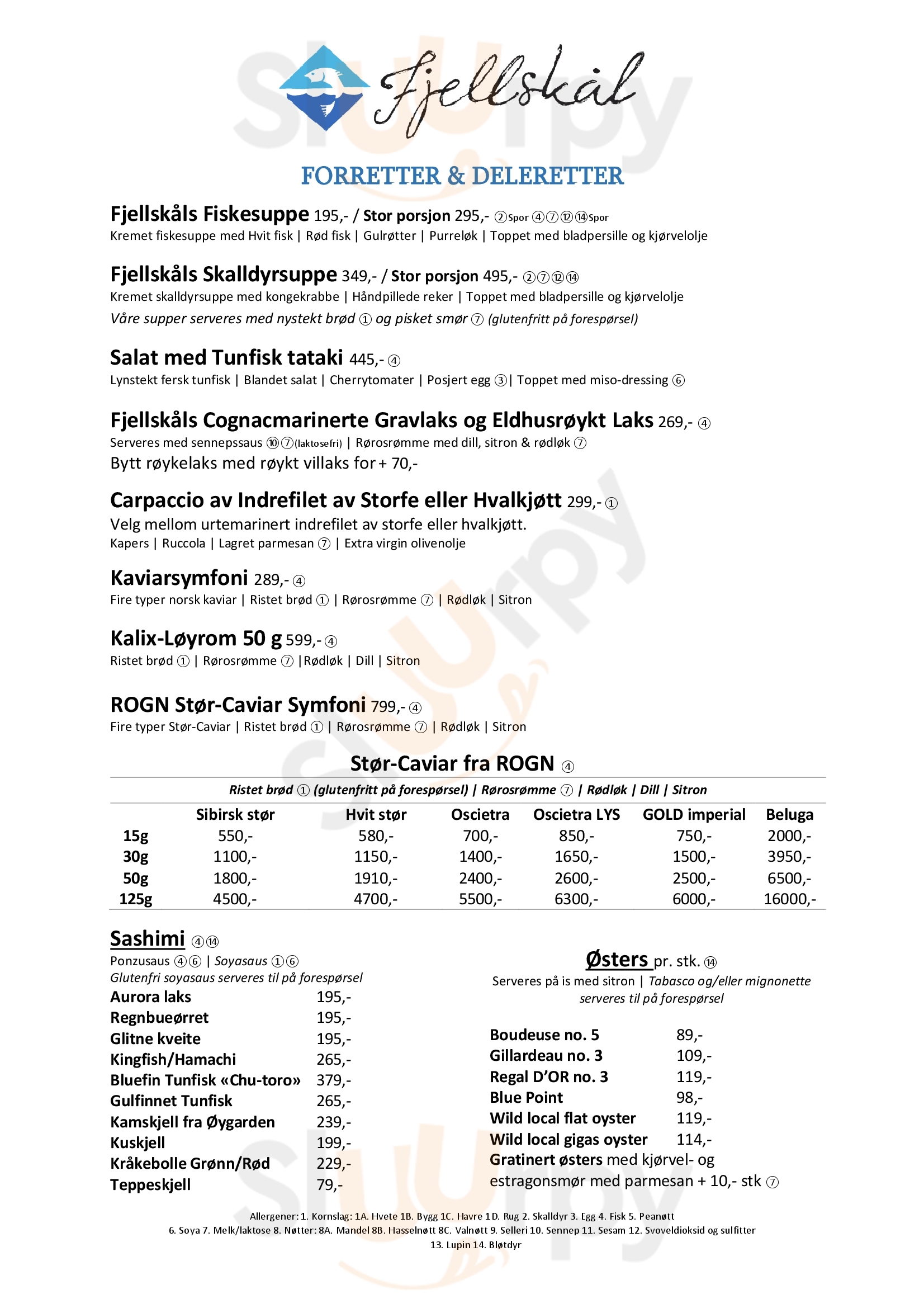 Fjellskål Sjømatrestaurant Bergen Menu - 1