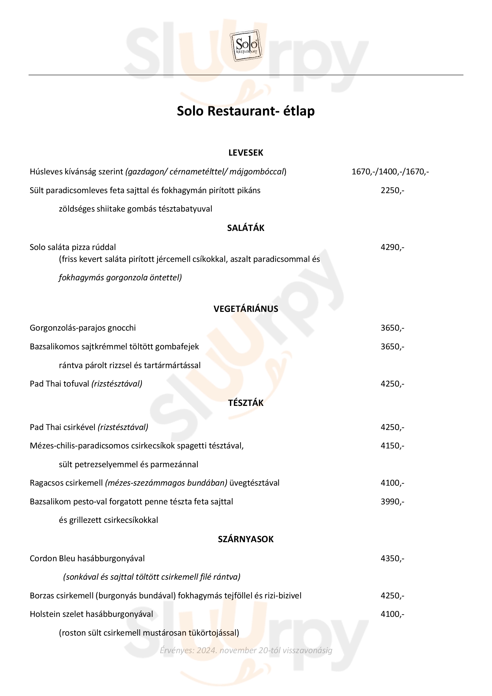 Solo Restaurant Sopron Menu - 1