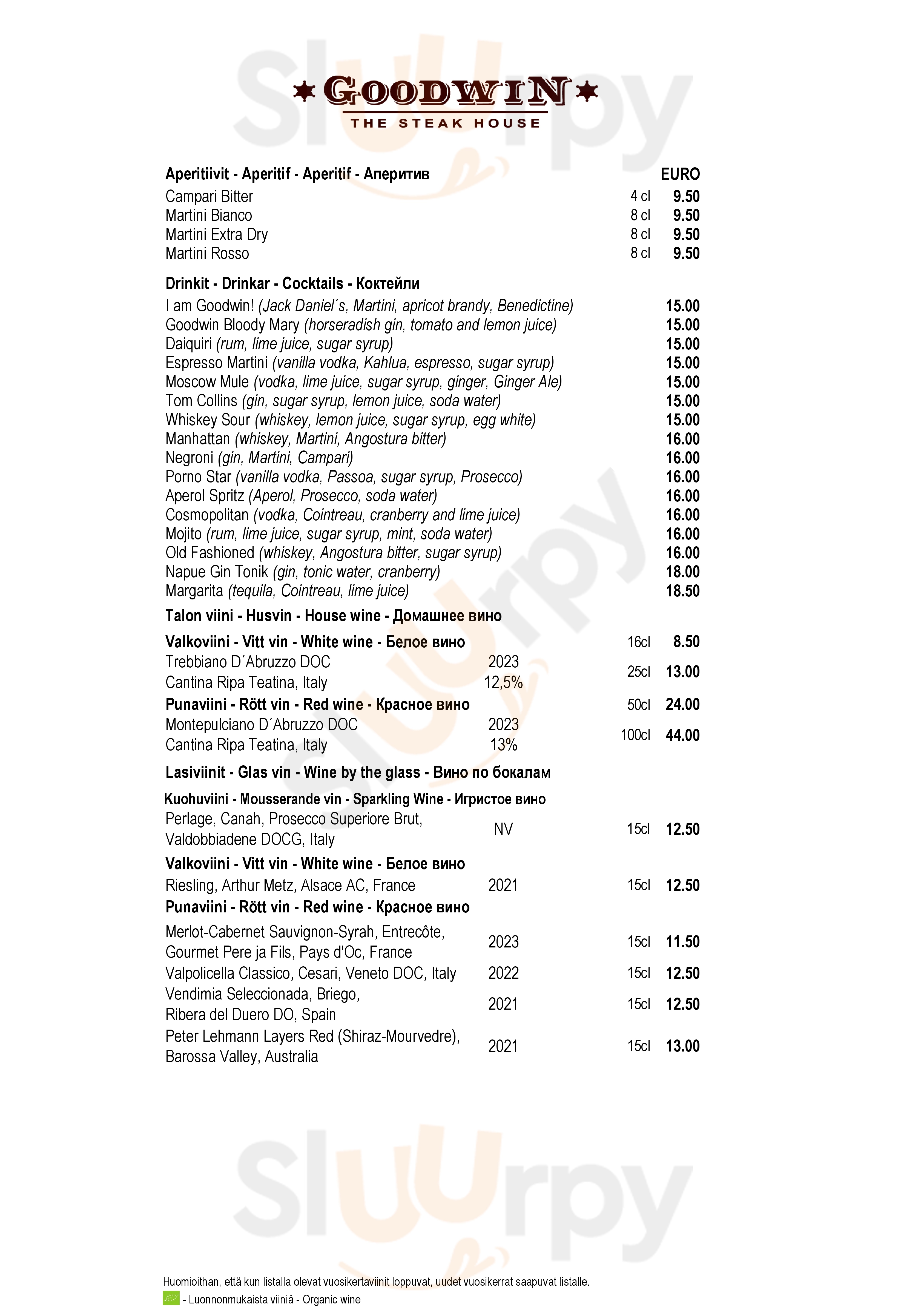 Main Menu - Goodwin The Steak House