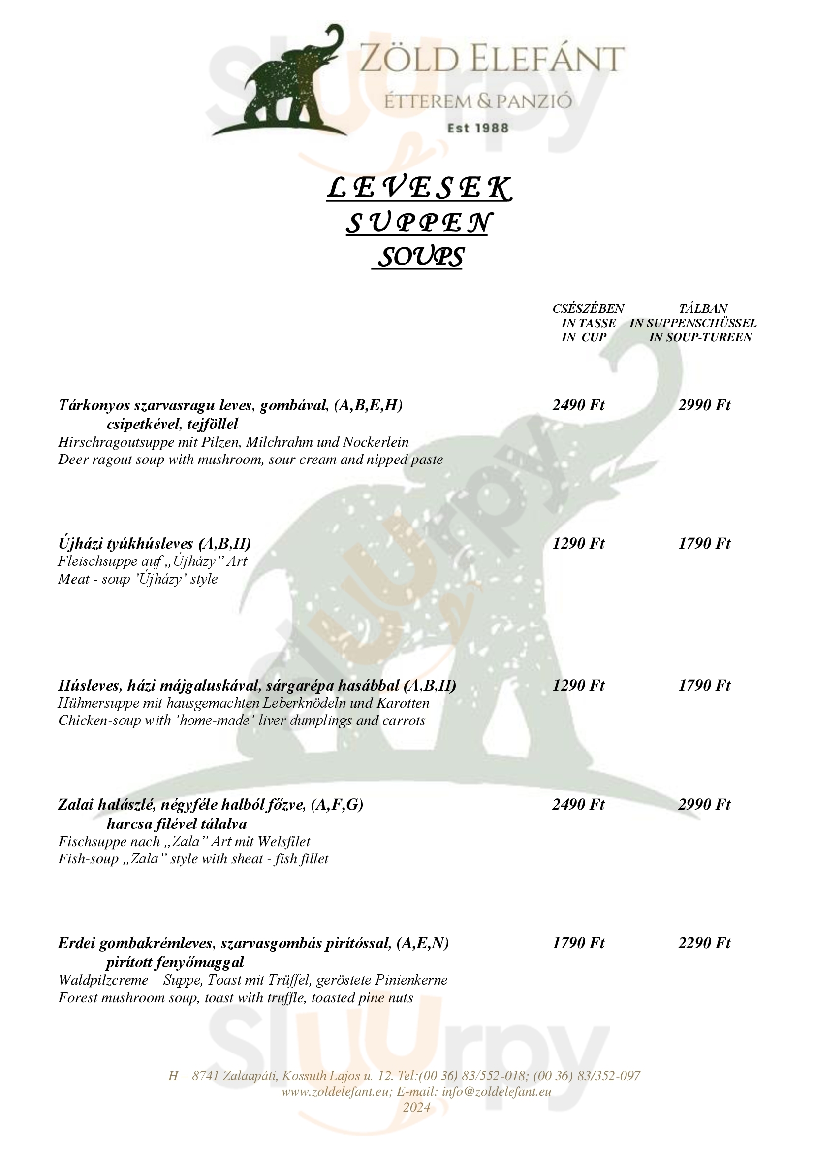 Zold Elefant Etterem-panzio Zalaapati Menu - 1