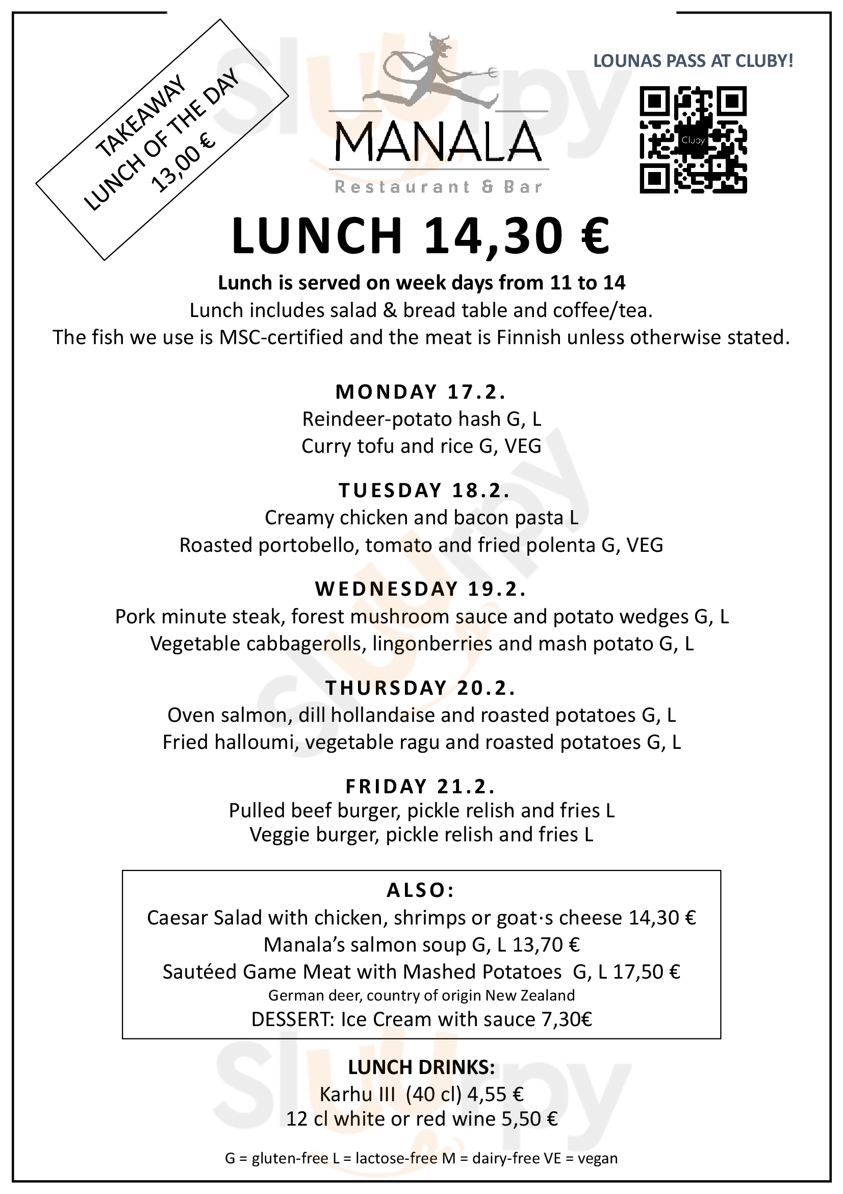 Main Menu - Ravintola Manala